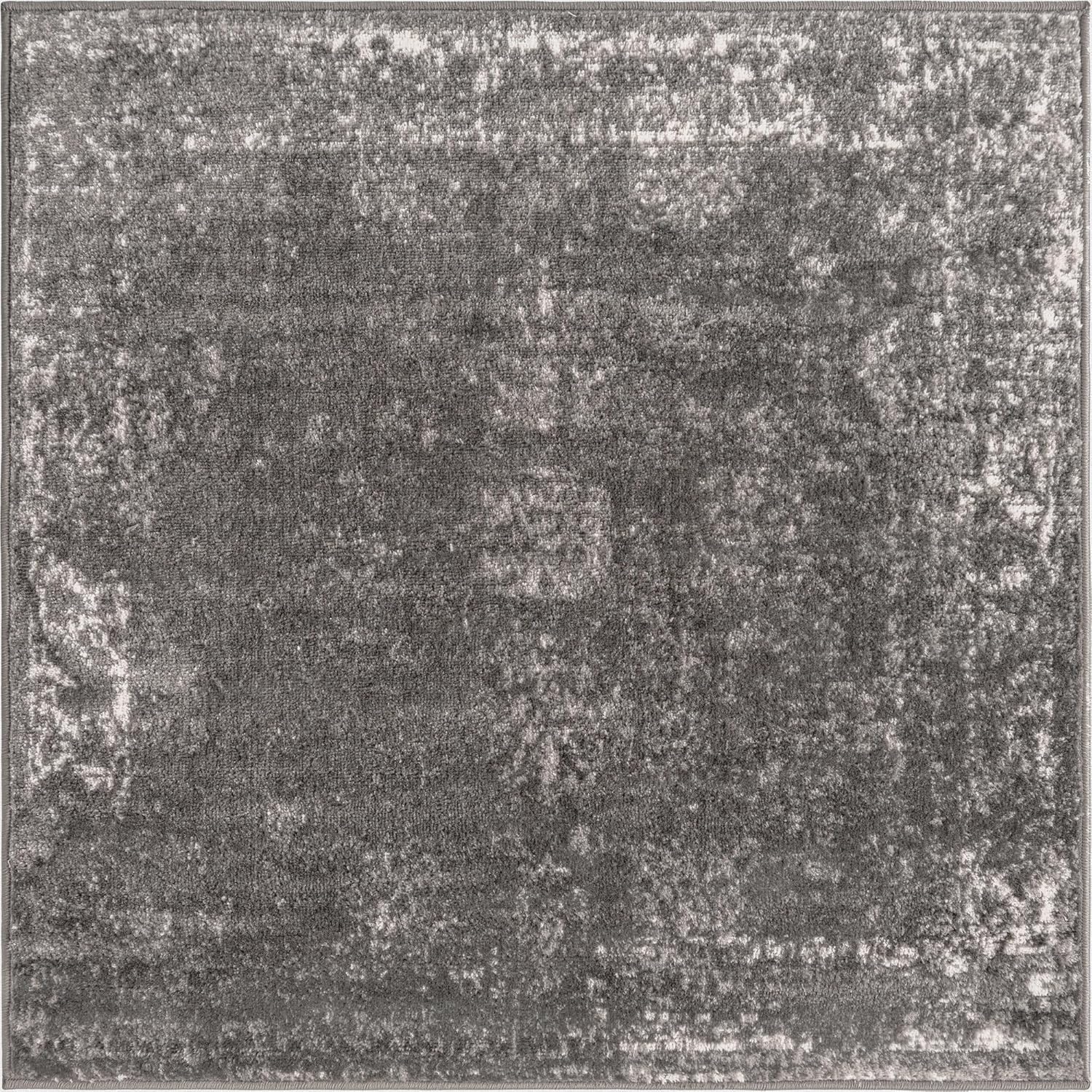 Unique Loom Sofia Collection Area Rug - Casino (3' 3" Square, Dark Gray/ Ivory)