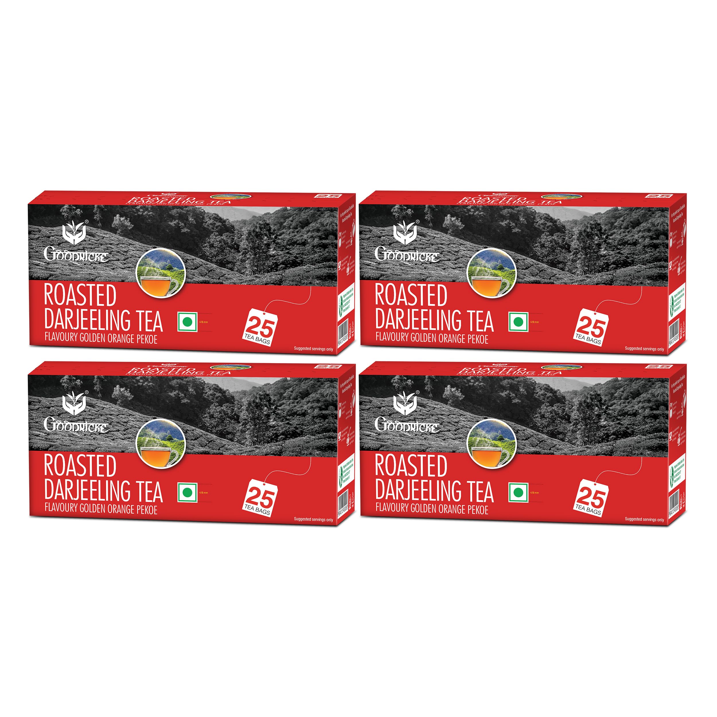 GOODRICKE Roasted Darjeeling Tea Bags - 25 Tea Bags, (Pack Of 4) | 100% Pure & Natural Long Leaf | Flavoury Golden Orange Pekoe | Black Tea, 100 Gram