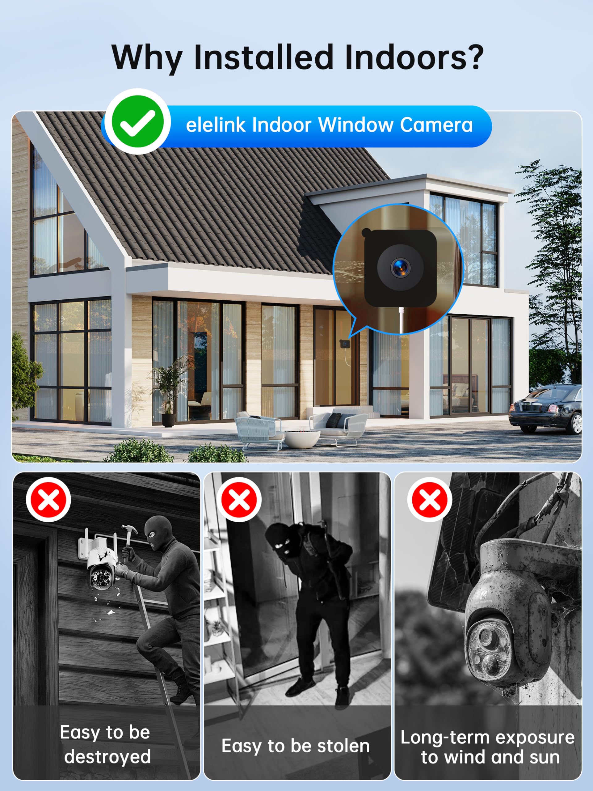 Colorvue - Telecamera di sicurezza per finestre, 3 MP, 2 K, 2,4 GHz e 5 GHz, WiFi per interni, visione notturna a colori