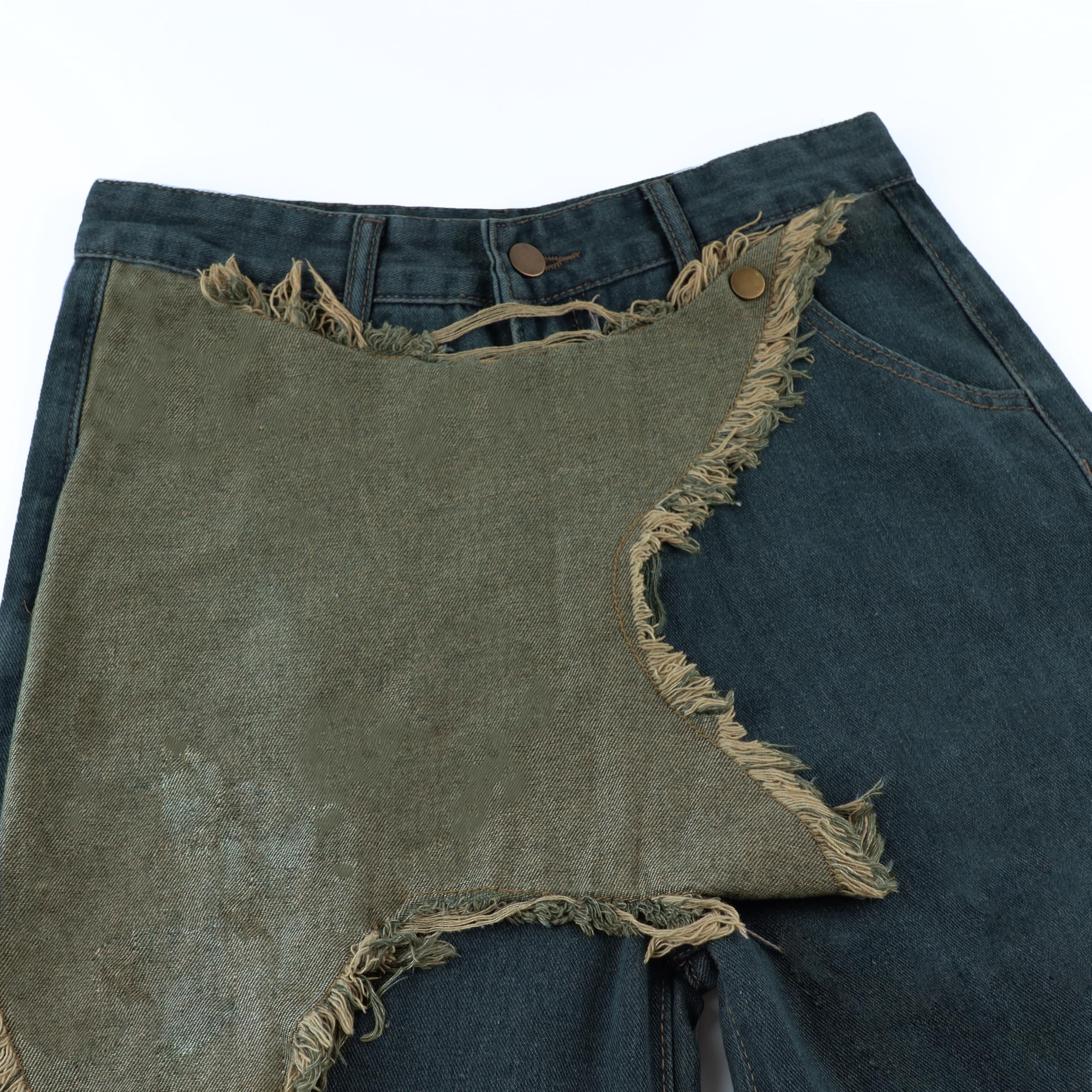 Kisswow Women's High Waist Straight Leg Jeans Cargo Pants Slant Pocket Denim Pants Girls Fashion