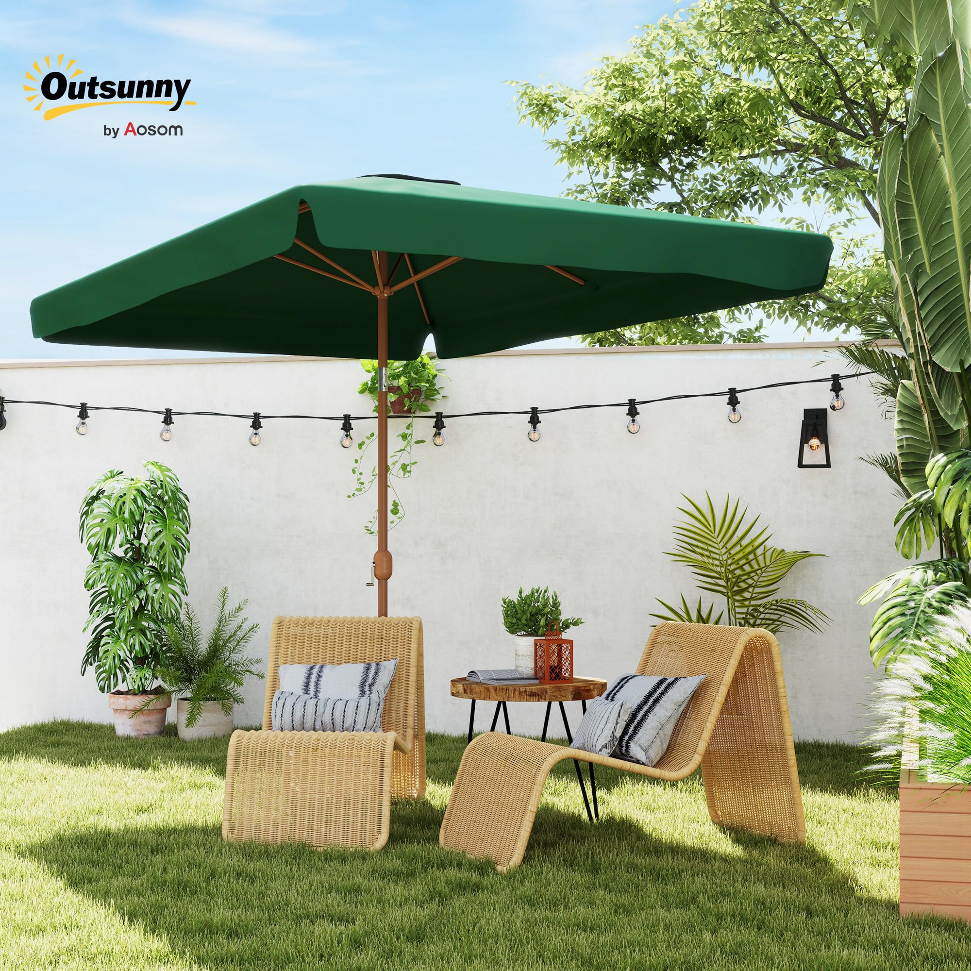 Outsunny Sombrilla de Terraza Exterior 300x200 cm Ángulo Ajustable | Parasol de Terraza Exterior, Mástil de Aluminio, Manivela, Protección UV 50+