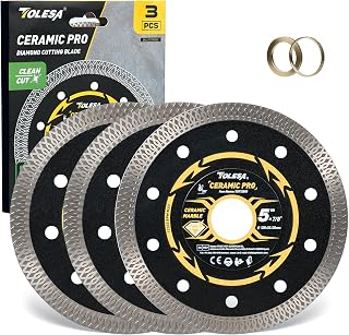 TOLESA 5 Inch Super Thin Diamond Saw Blade, Diamond Saw Blades for Angle Grinder, 5" Tile balde for for Marble and Granite - 7/8" Arbor, 20mm & 16mm Adapter Ring (3-Pack)