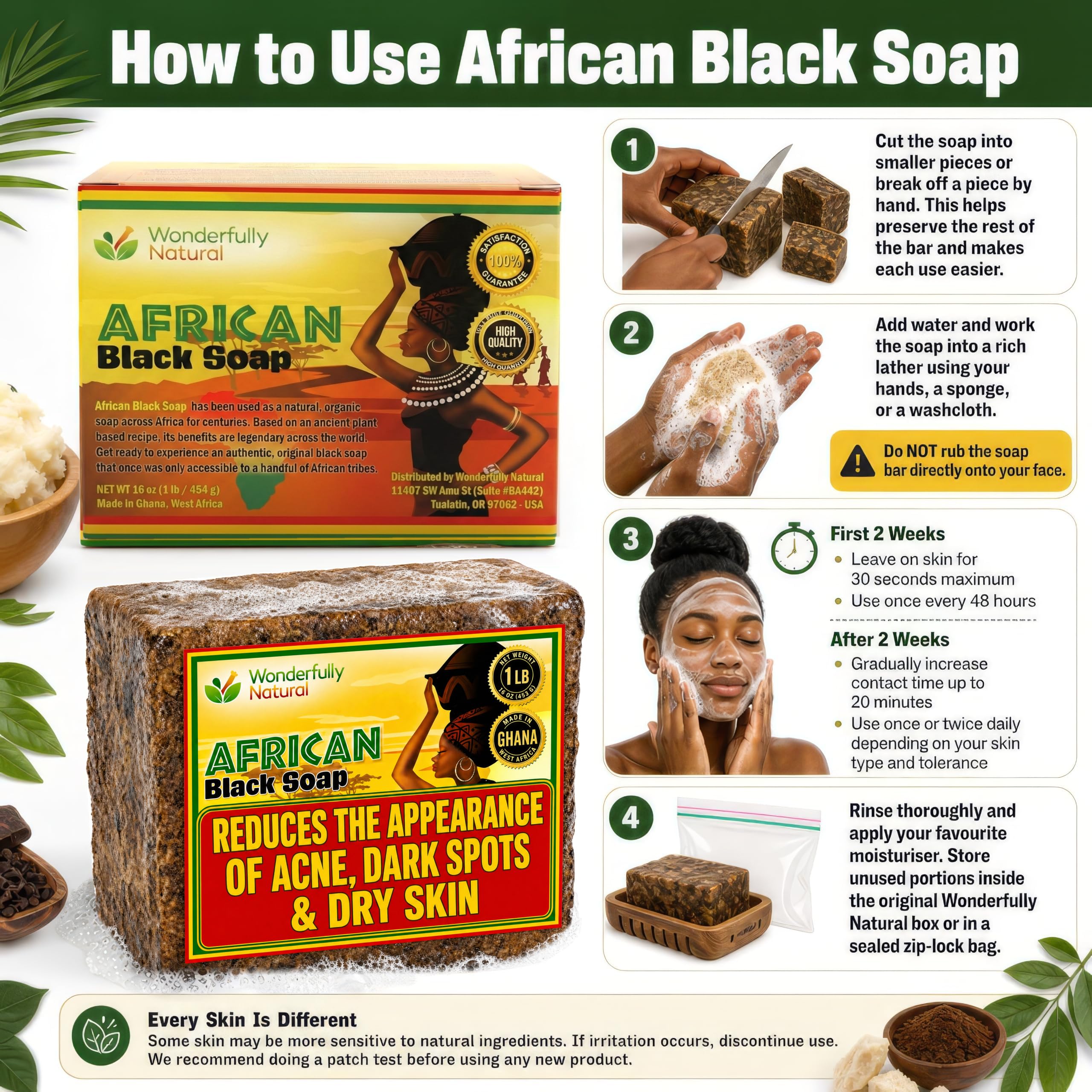 Wonderfully Natural Organic African Black Soap for Acne-Prone Skin
