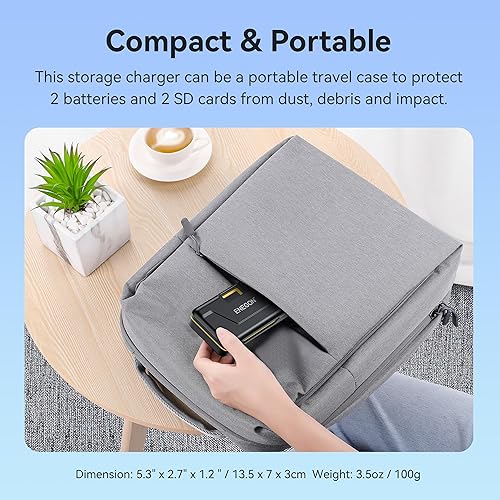 Miniatura 7 de ENEGON LP-E6LP-E6N Juego de cargador rápido de almacenamiento de batería dual de 20 W (3000 mAh) compatible con Canon EOS R7, R6, R5, R,6D Mark II,