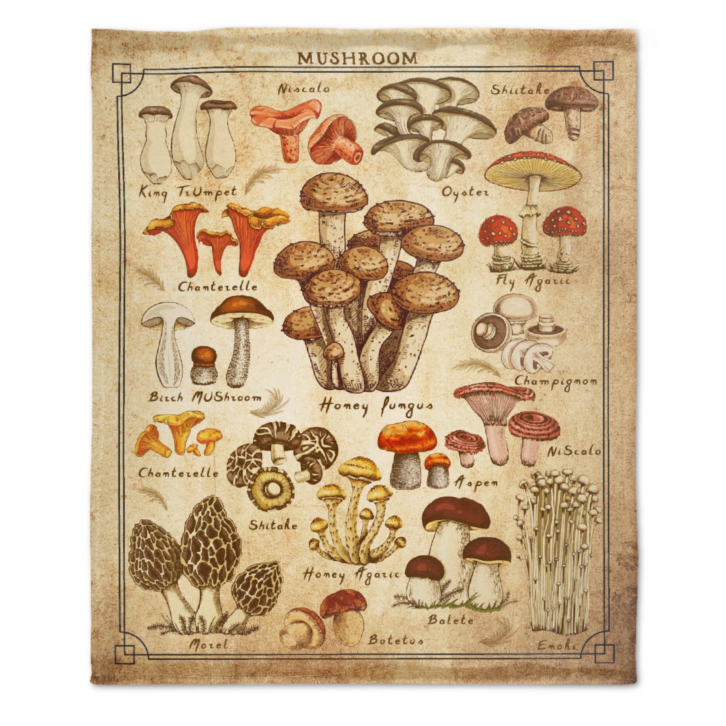 Ottoy Vintage Mushroom Blanket Lightweight Plush Fuzzy Cozy Soft Blankets for Couch Quilt Decorative Birthday Gift 60