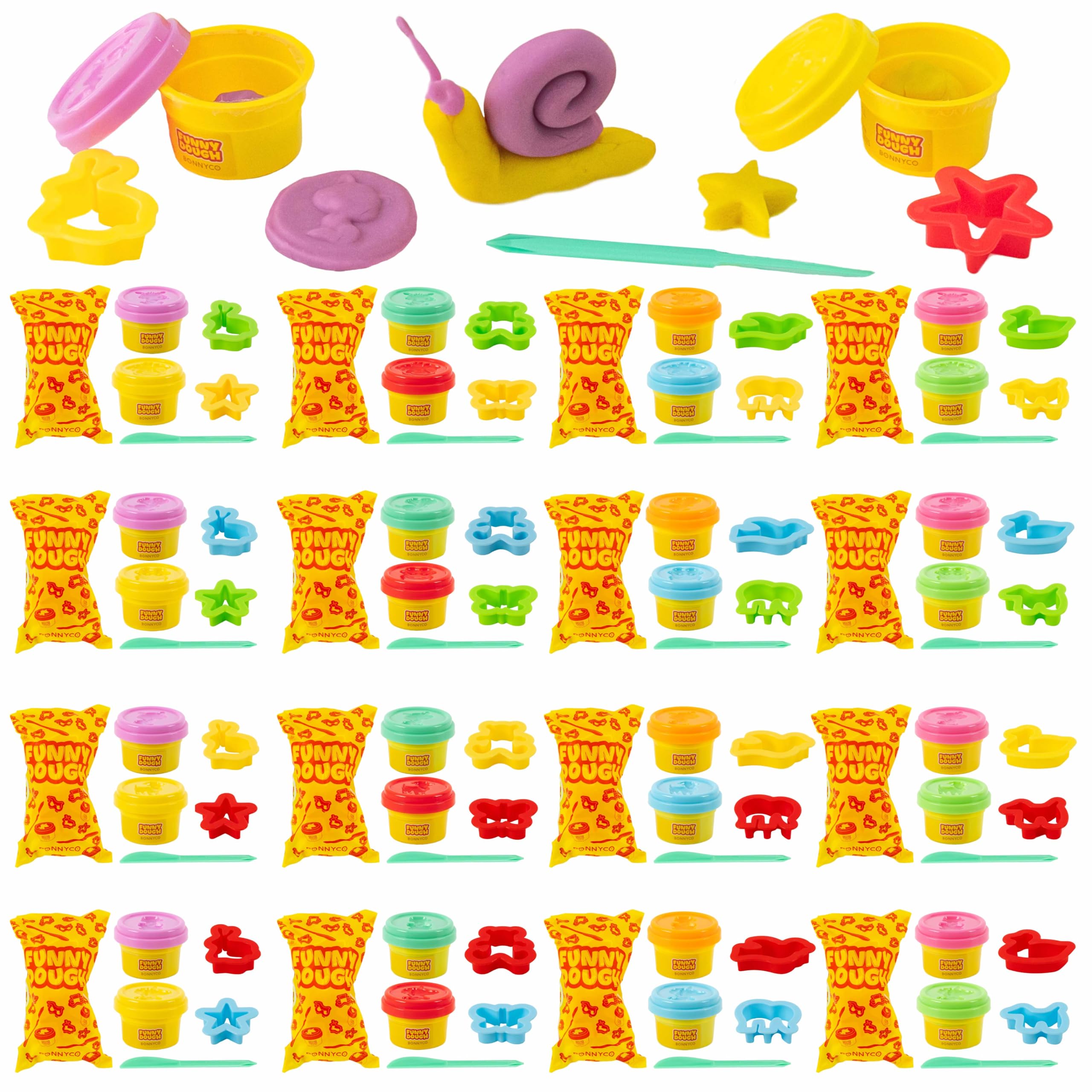 BONNYCO Set Plastilina con Moldes y Bolsas Sorpresa Pack 16 Regalos Cumpleaños Niños Colegio 3-9 Años. Detalles Alumnos Fin de Curso, Ideas Regalitos para Invitados, Relleno Piñata