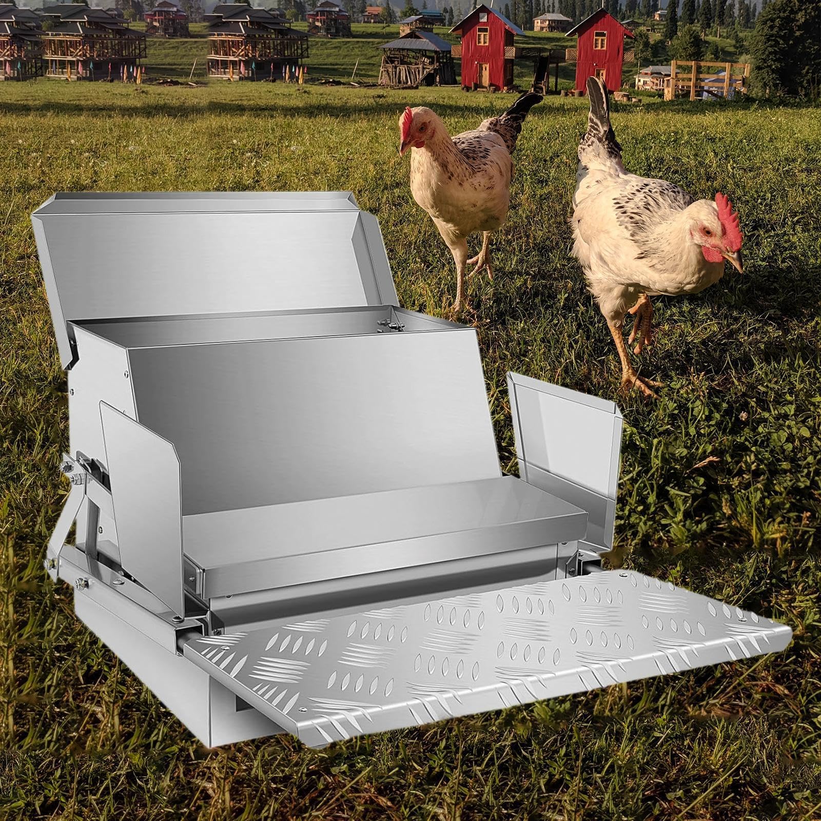 Comedero automático de pedal de acero galvanizado, prevención de pájaros, resistente a la intemperie y a prueba de derrames, para pollos, aves de corral y faisanes