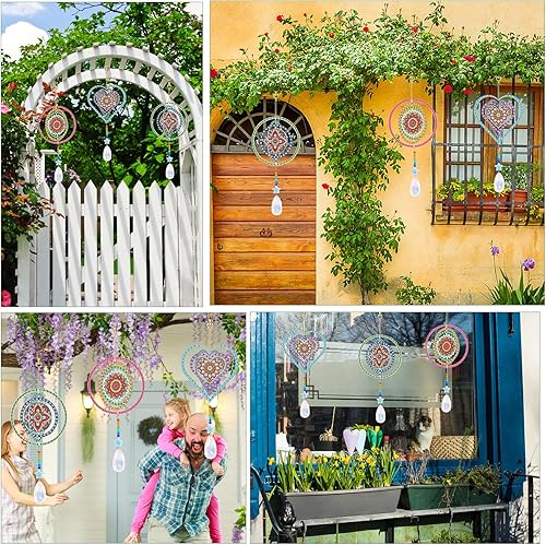 Miniatura 7 de 3 piezas de atrapasoles de pintura de diamante, pintura de diamante 3D de doble cara, carillón de viento, pintura por números, cristales, gema de