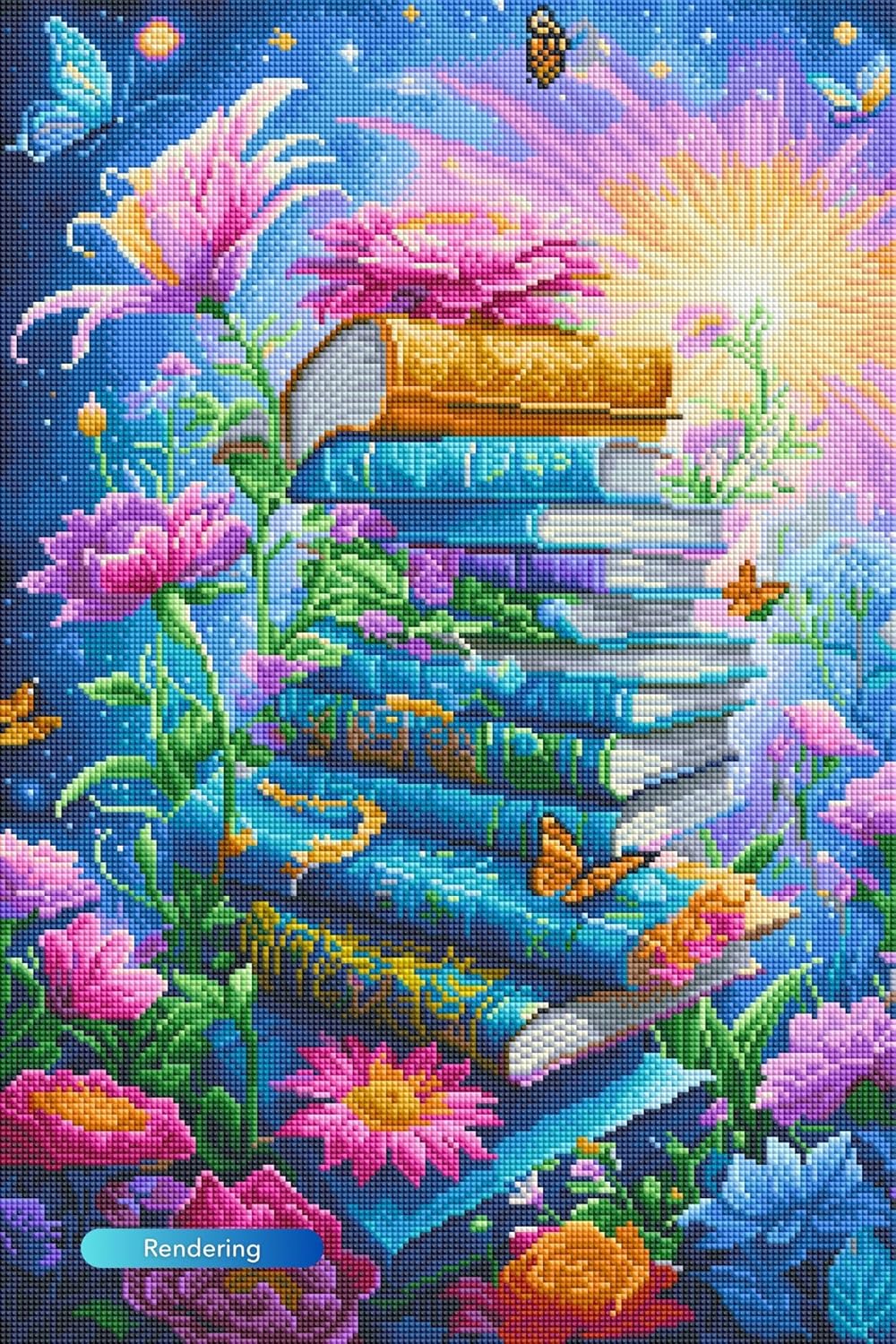 Picmondoo Diamond Painting - 40 x 60 cm, with Square Resin Stones, AB Stones, Rhinestones & Metallic Colours - DIY Artwork for Adults and Children (Book Lover)