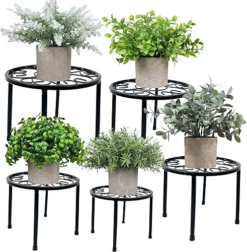 HAINARverS Soporte de metal para plantas, paquete de 5 unidades, soporte de hierro resistente a la corrosión, soporte redondo de exhibición
