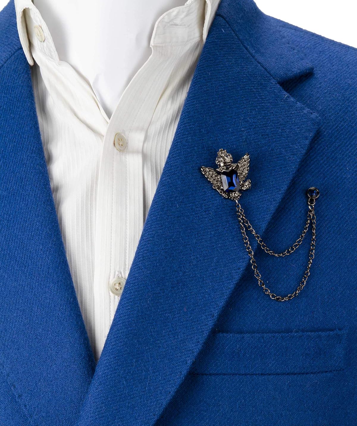 Knighthood Gun Metal with Blue Stone Crown Hanging Chain Brooch