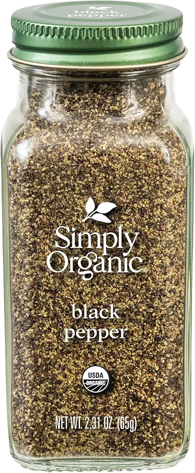 Simply Organic Ground Black Pepper, 2.31-Ounce Jar, Medium Ground Pepper, Certified Organic, Kosher, Potent Pepper Taste USDA Organic