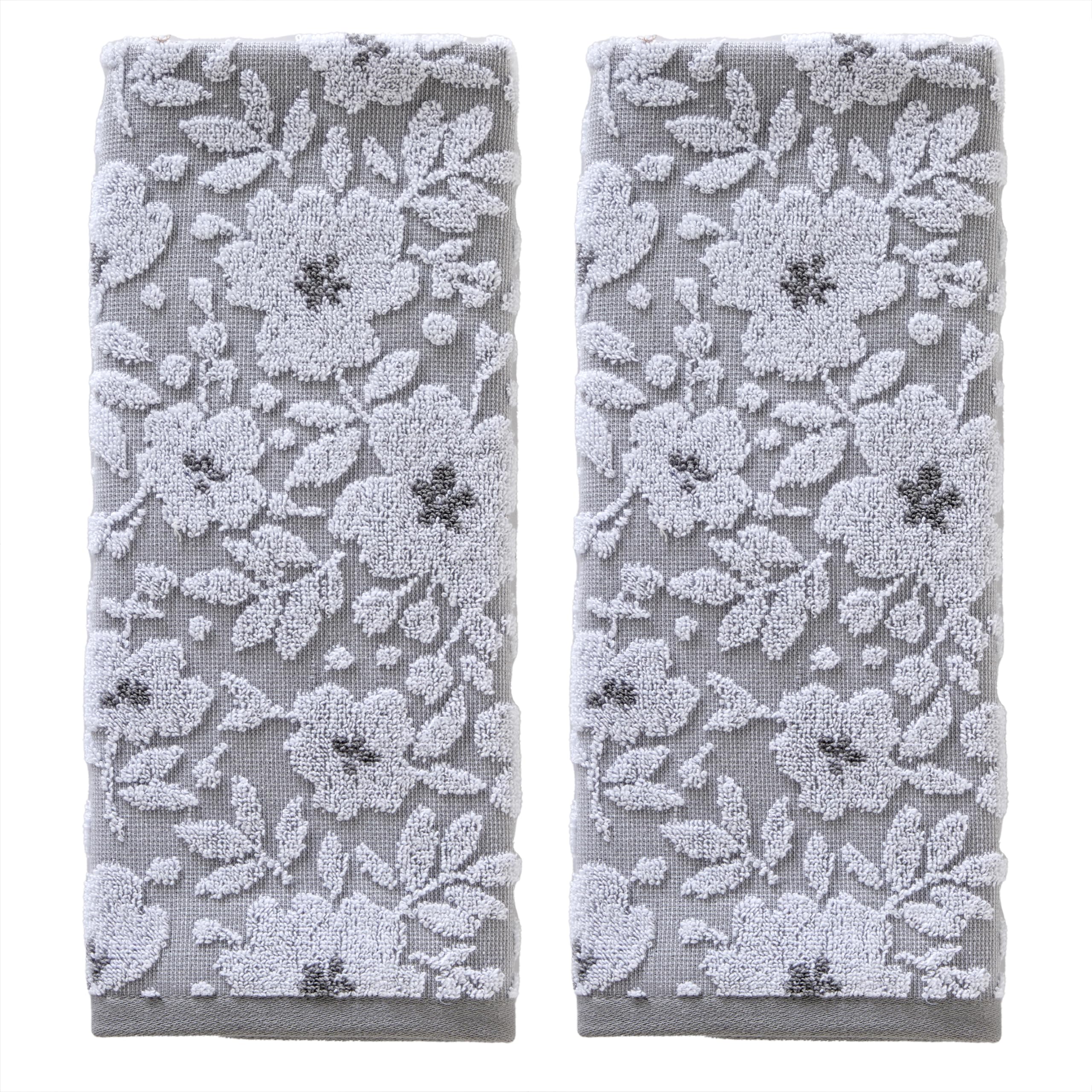 SKL Home Floral Jacquard Hand Towel Set, Gray, 2 Count, Floral Jaquard (Gray), 16" x 28"