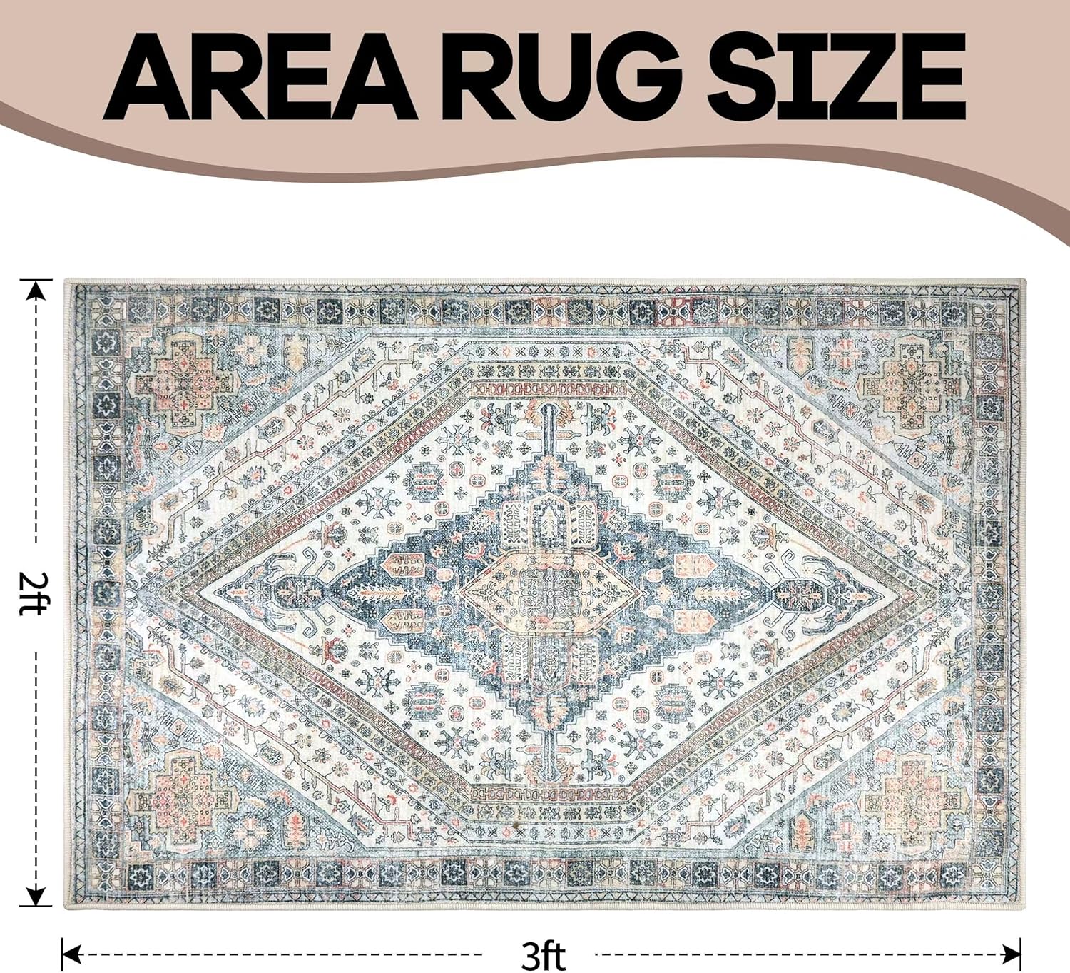Vintage Front Door Rug Boho Area Rug 2x3ft Washable Non-Slip Soft Indoor Doormat Small Oriental Rug Low Pile Door Mat Bohemian Carpet for Entryway Living Room Kitchen Bedroom (Royal Blue)