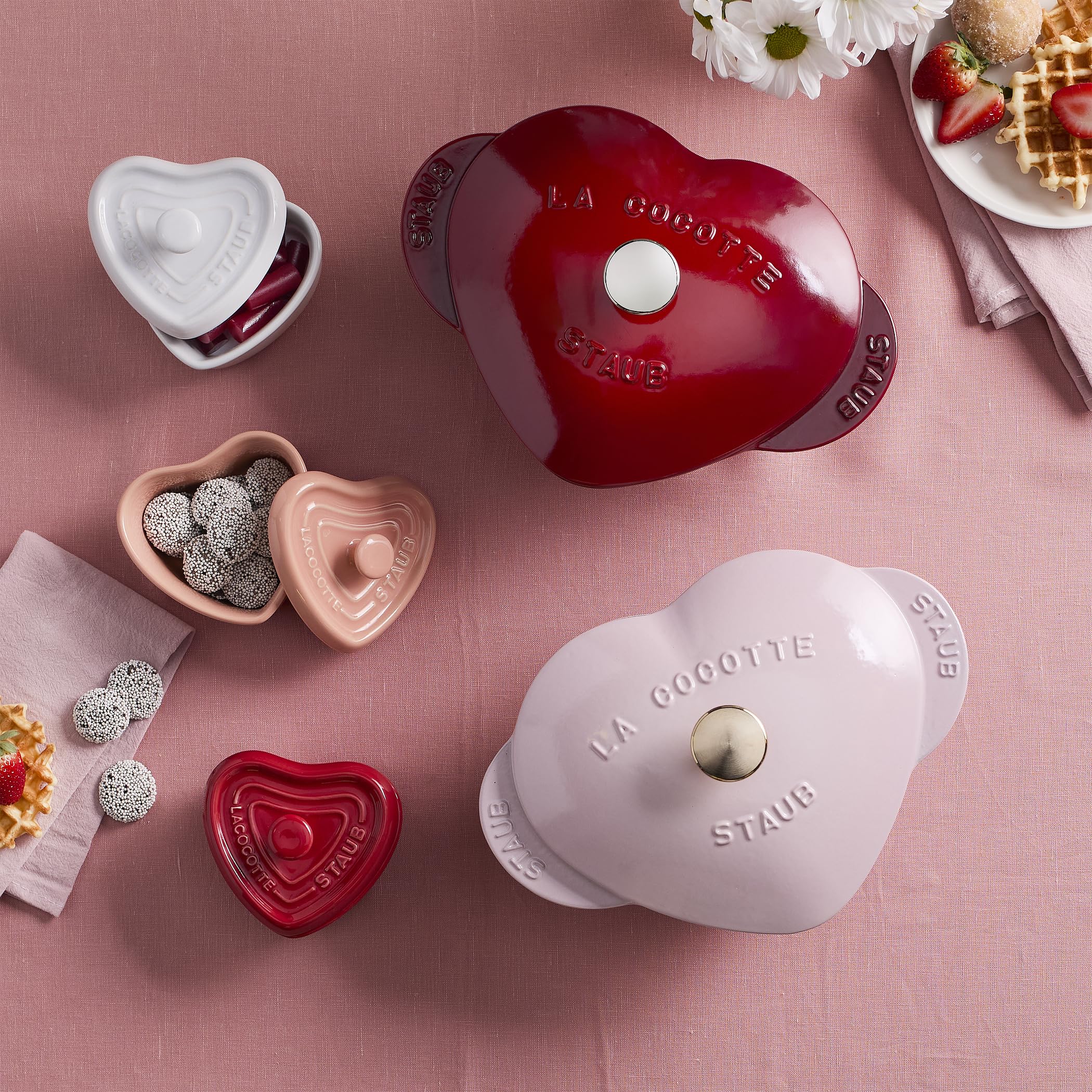 Amazon.com: Staub Ceramic 3-pc Mini Heart Cocotte Set - Cherry