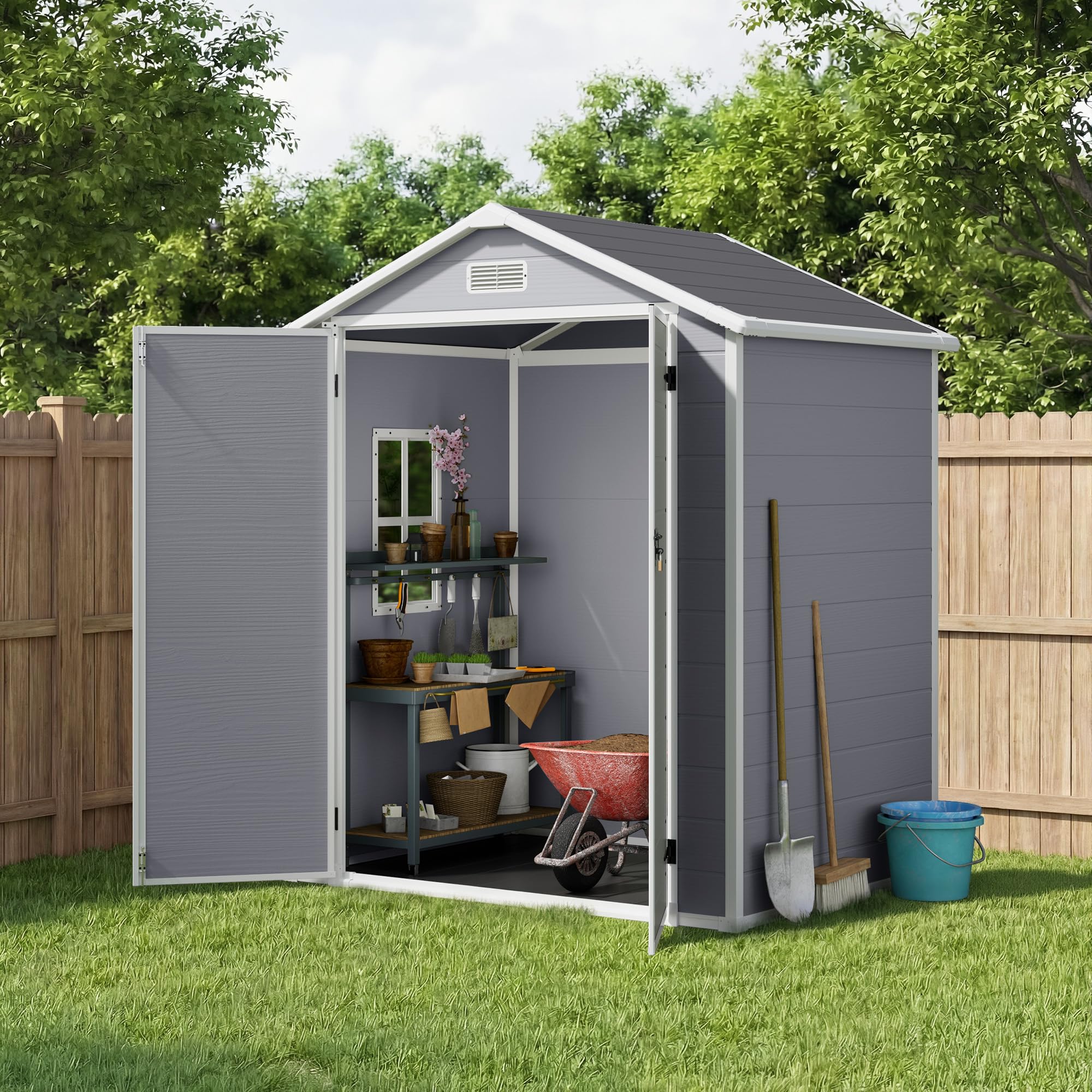 Xbro Casetta da Giardino Grande 171x124x210 cm Capanno Attrezzi Resina HDPE Impermeabile Grigio