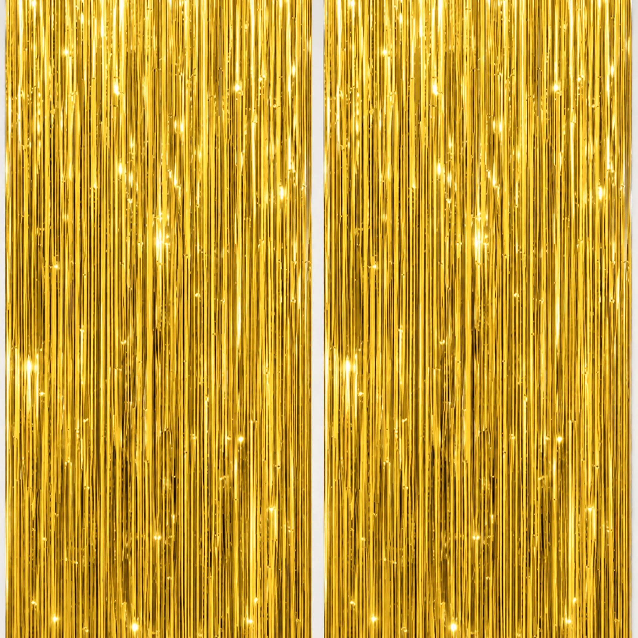 DECOCKRAT 2 Pack Foil Fringe Backdrop - Gold Shiny Tinsel Curtains for Party Decoration/Photo Booth Props - 3.3x6.6 FT Metallic Foil Backdrop for Birthday, Wedding, Graduation, Christmas.