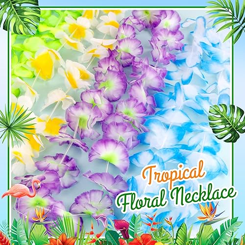 Miniatura 3 de AMAZING TIME 120 piezas hawaianas Luau Leis a granel, collar de flores tropicales para decoraciones de fiesta de Hawaii, decoraciones de fiesta en
