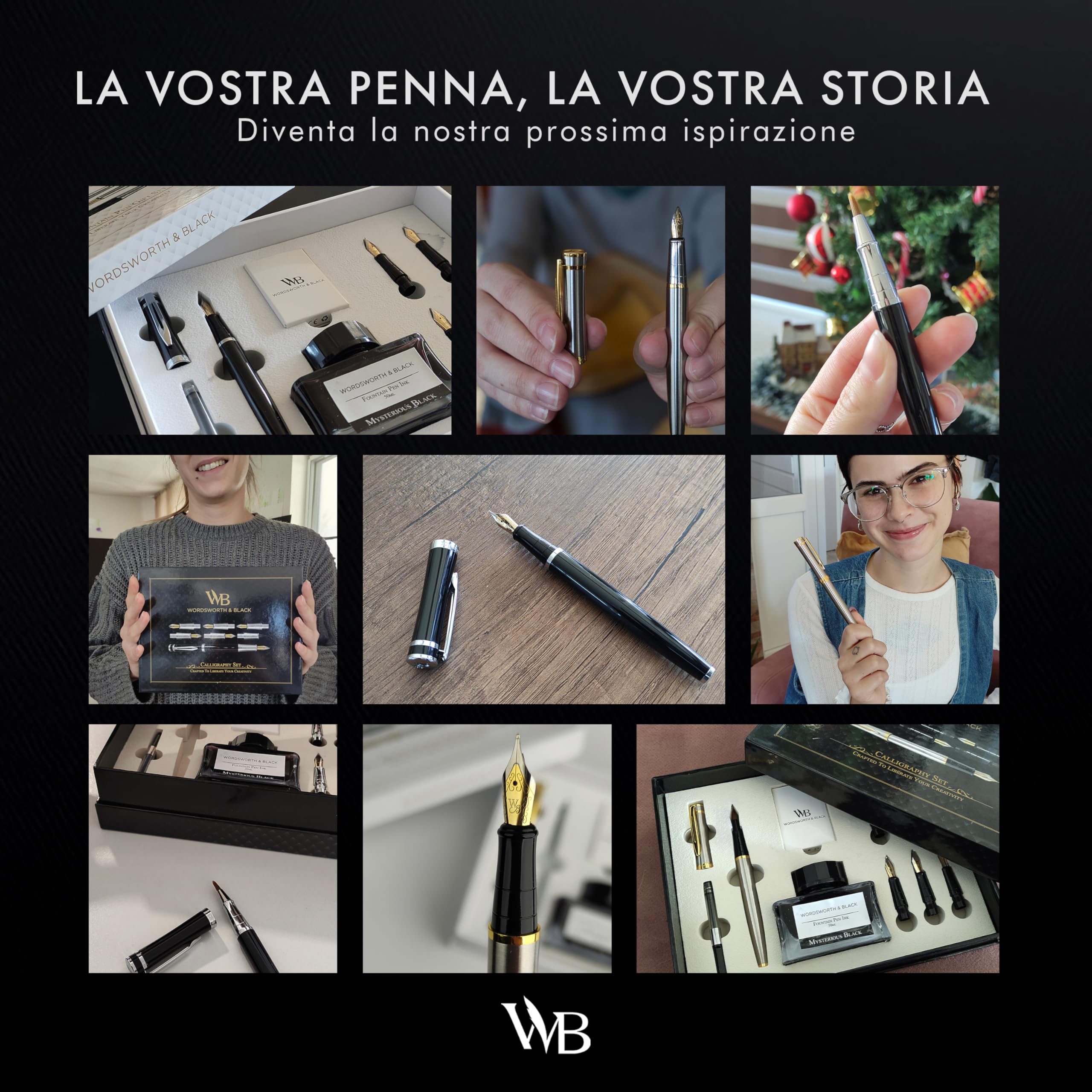 Wordsworth & Black Set Regalo Penna di Calligrafia, Include Bottiglia di Inchiostro, 6 Cartucce d'Inchiostro, Convertitore di Ricarica d'Inchiostro 6 Punte di Ricambio, Pacchetto Premium[Argento Oro]