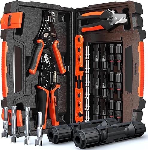 Miniatura 9 de SOMELINE Kit de herramientas de crimpado de conector solar, crimpadora de 14-10 AWG para cable de panel solar con 12 pares de conectores solares y