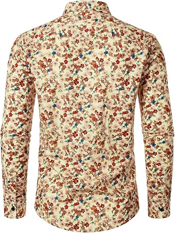 JOGAL Mens 70s Disco Floral Dress Shirt Long Sleeve Button Down Shirts