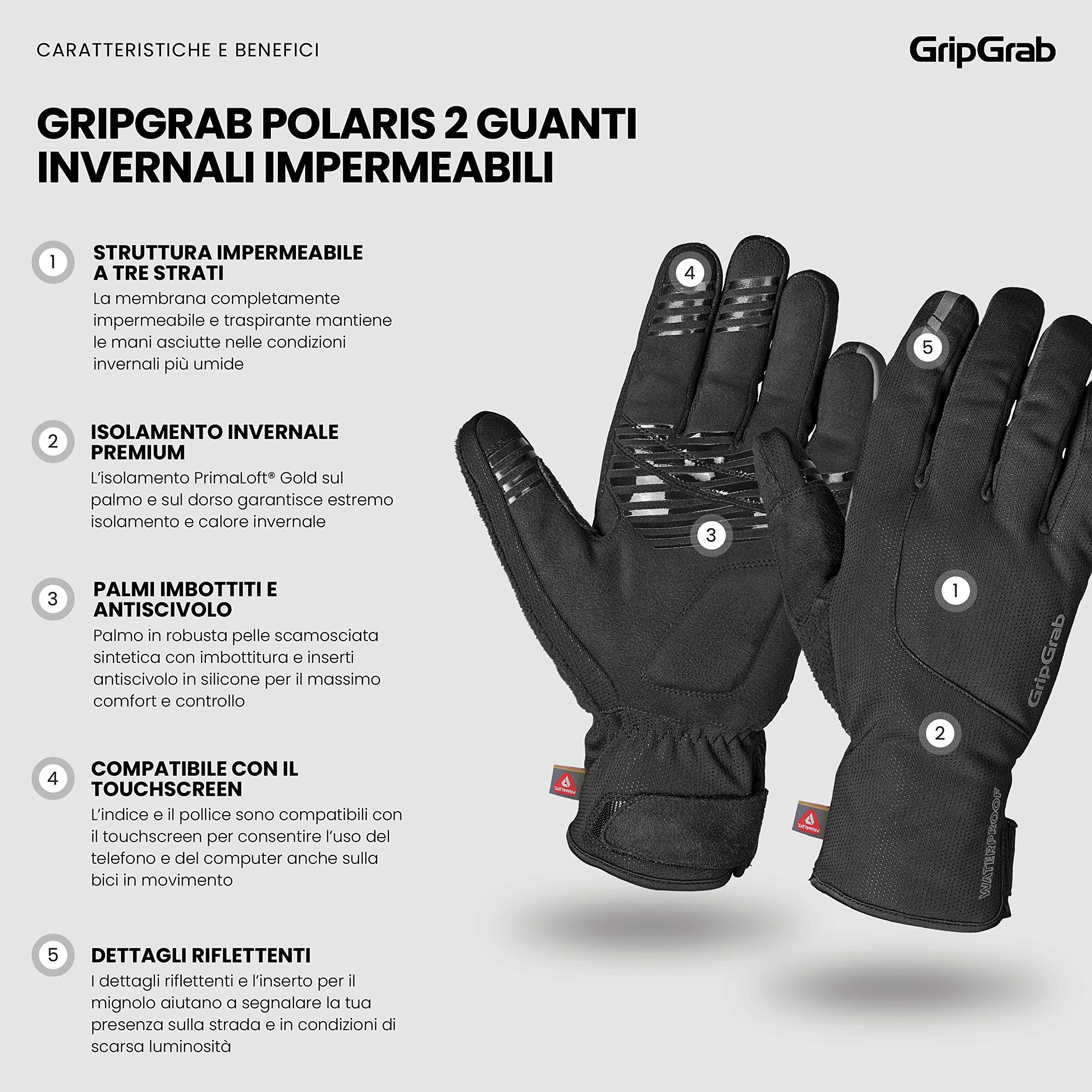 GripGrab Polaris 2 Guanti Invernali Impermeabili da Ciclismo, Imbottiti, Antivento, Protezione Termica per La Pioggia, Unisex Adulto