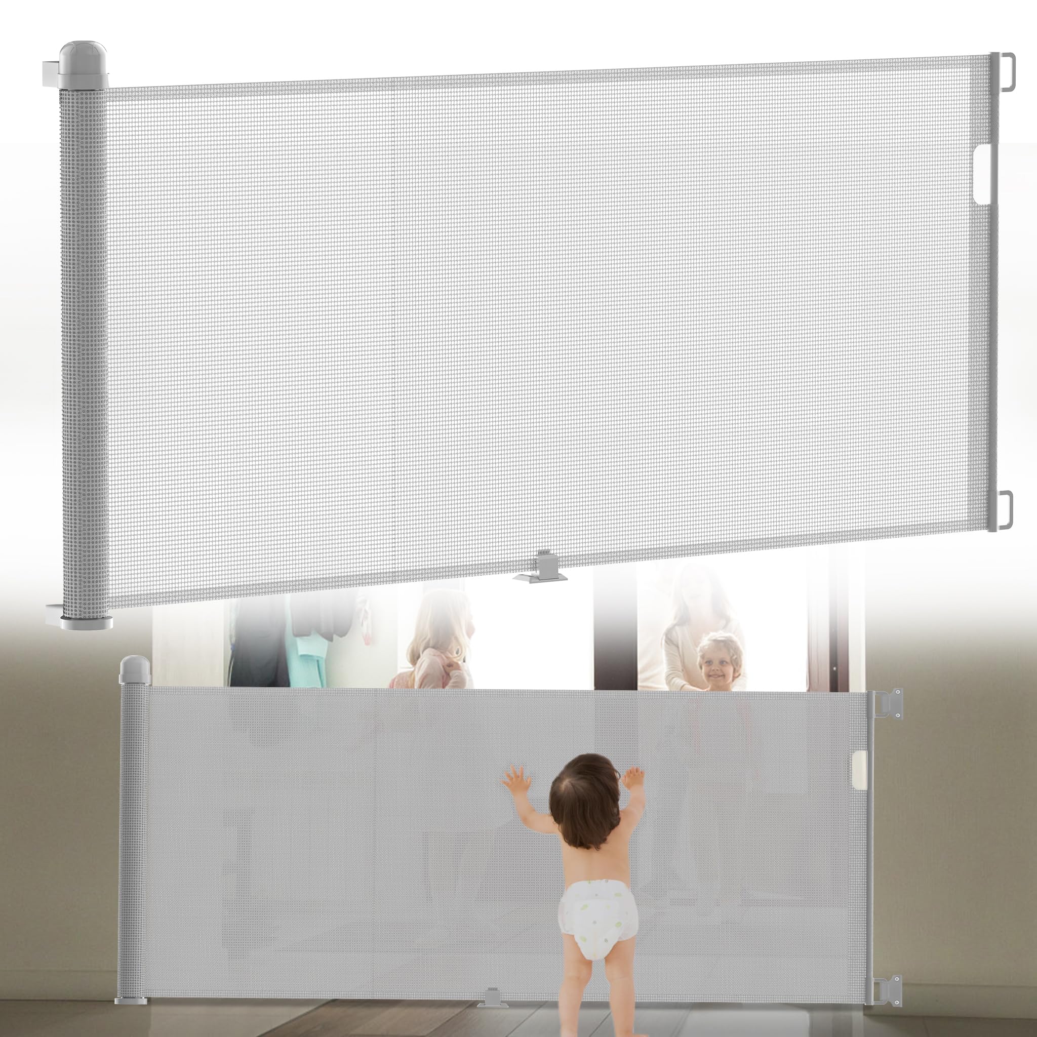 HENGMEI Rejilla protectora para puerta, estor extensible, 0-300 cm, barrera para perros, puerta retráctil, para bebés y mascotas (gris)