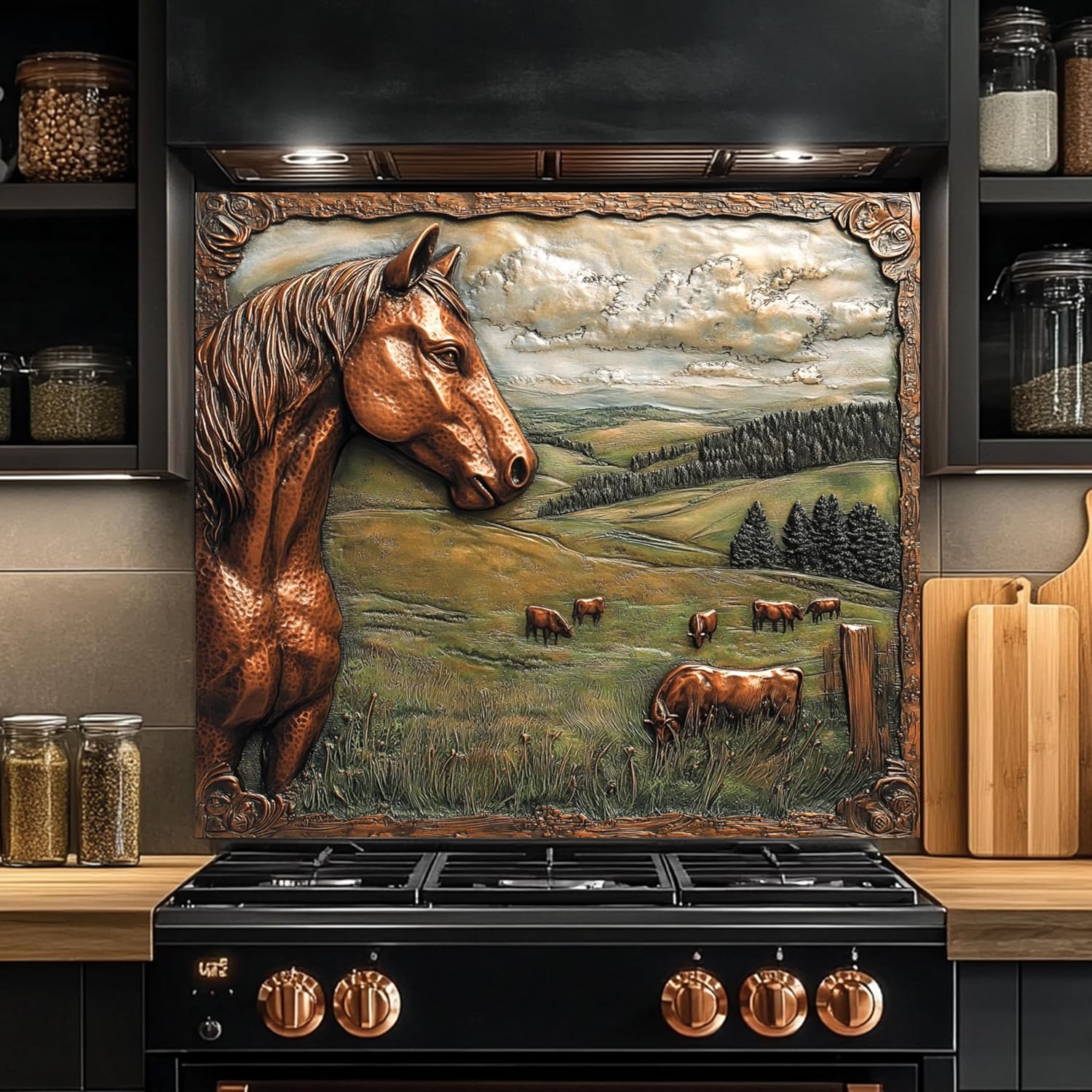 Tempered Glass Backsplash for Kitchen, Rustic Horse Glass Backsplash, Backsplash for Kitchen Wall, Rustic Kitchen Backsplash, Easy to Install Stove Backsplash