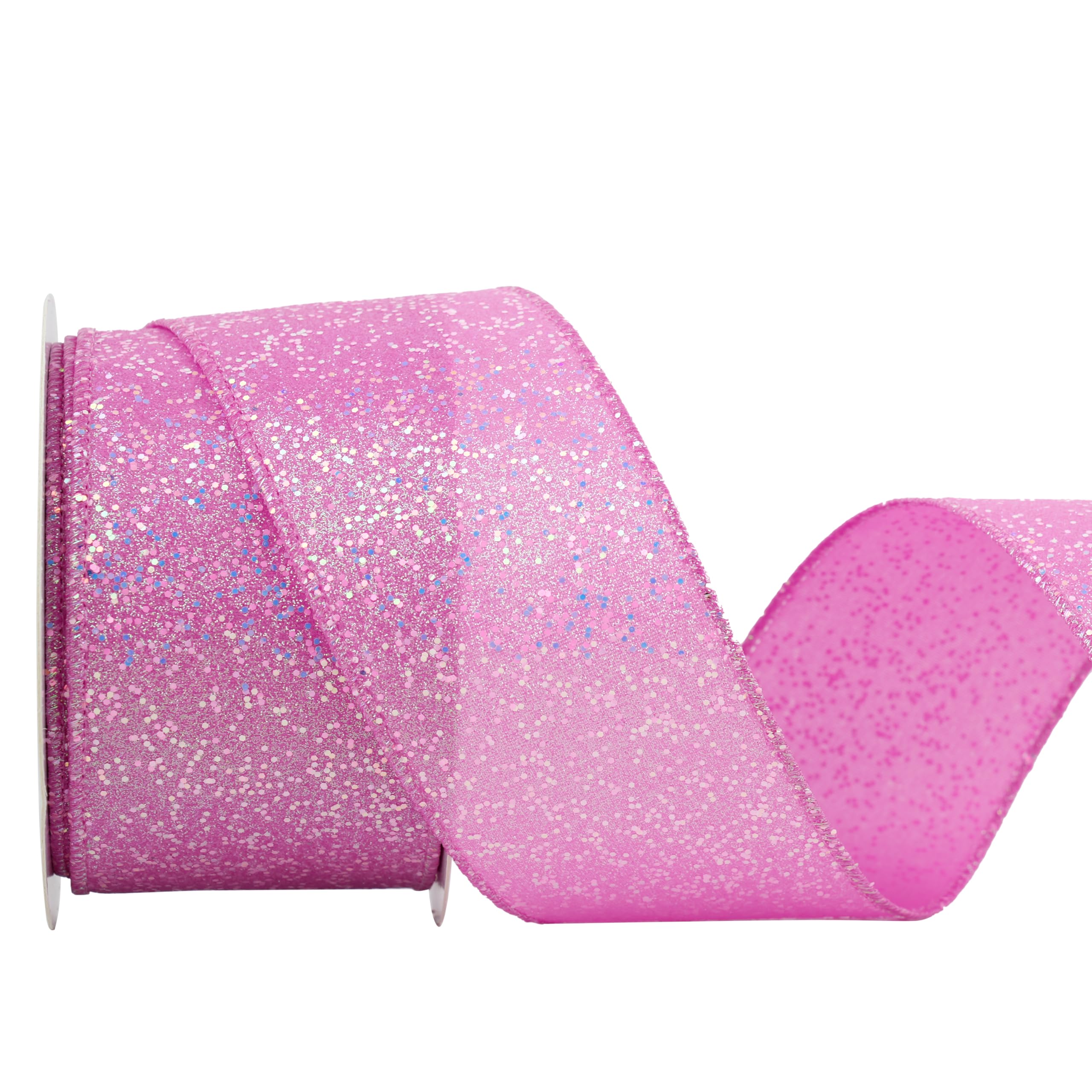 Nastro Decorativo Con Bordo Metallizzato 6,3 Cm - 2 Rotoli 9,1m Totale, Rosa Con Motivo Floreale A Tulipani, Per Pacchetti Regalo E Fai Da Te - 3