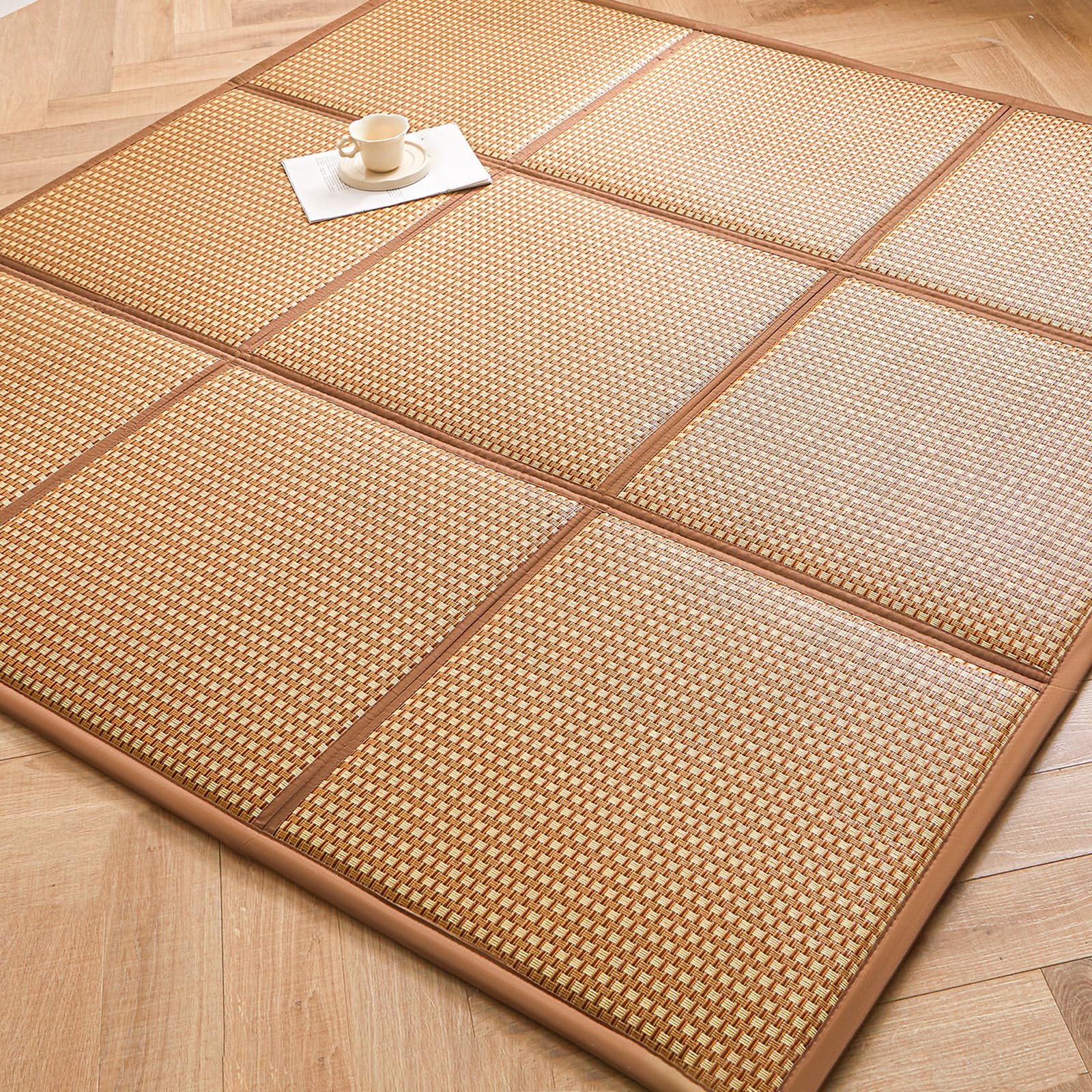 Tatami Mat - Colchón plegable japonés para suelo, alfombra antideslizante de ratán para sala de estar y meditación, diseño transpirable, ideal para asientos cómodos
