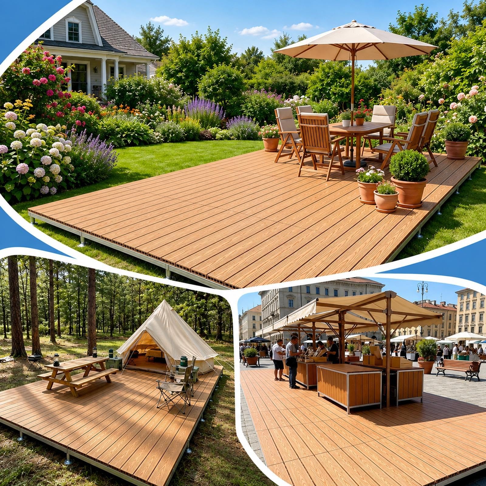 Piattaforma rialzata in legno composito impermeabile fai-da-te per patio | Portatile da giardino resistente, Modulare regolabile ad incastro per esterni per giardino, prato(Reddish brown,100cm/39.4in)