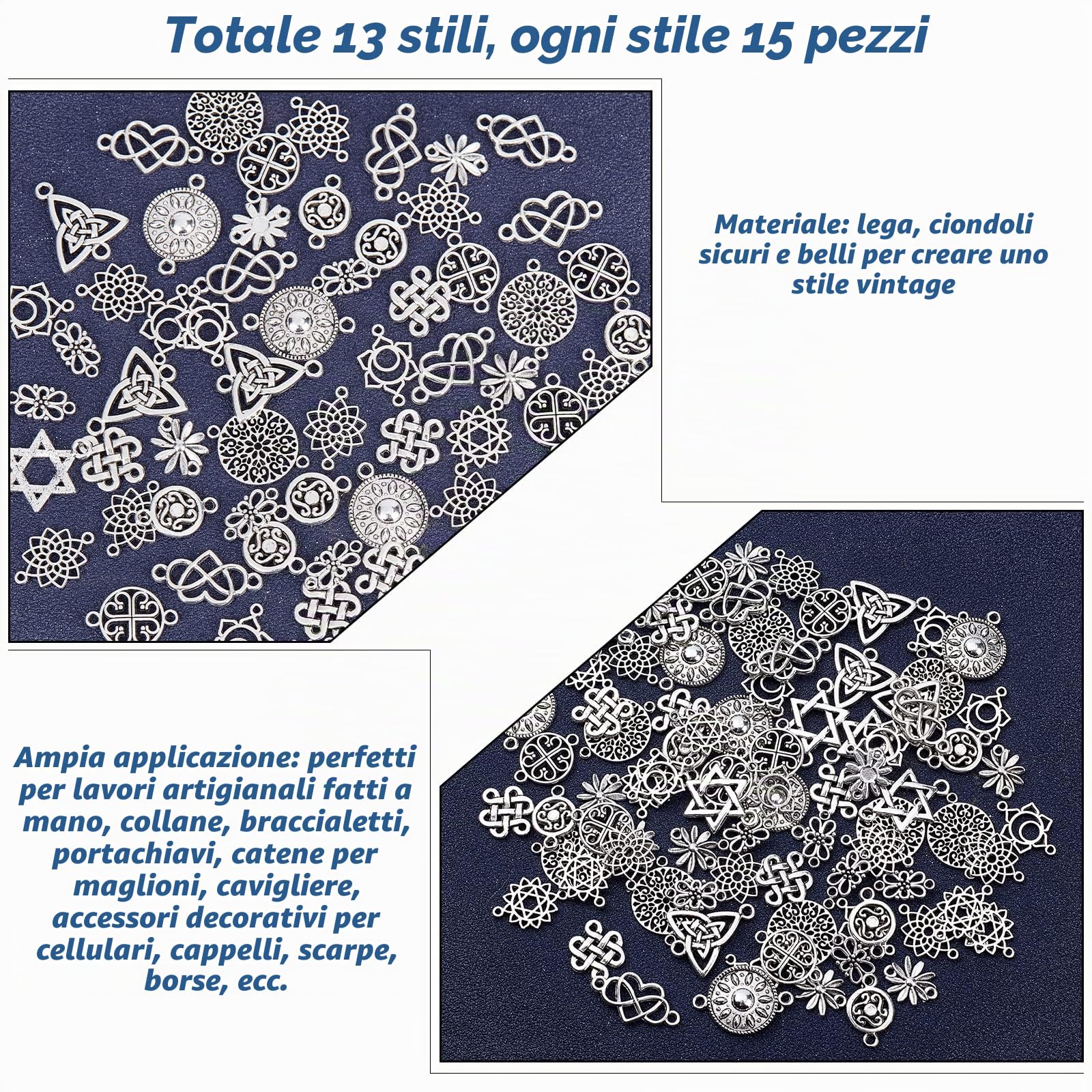 PH PandaHall 195pz Filigrana Connettori per Gioielli Fai Da Te 13 Stili Connettori Forma di Fiore in Tibetana Lega Argento Antico Ciondolo Charms per Creazione di Collana Bracciali Orecchini