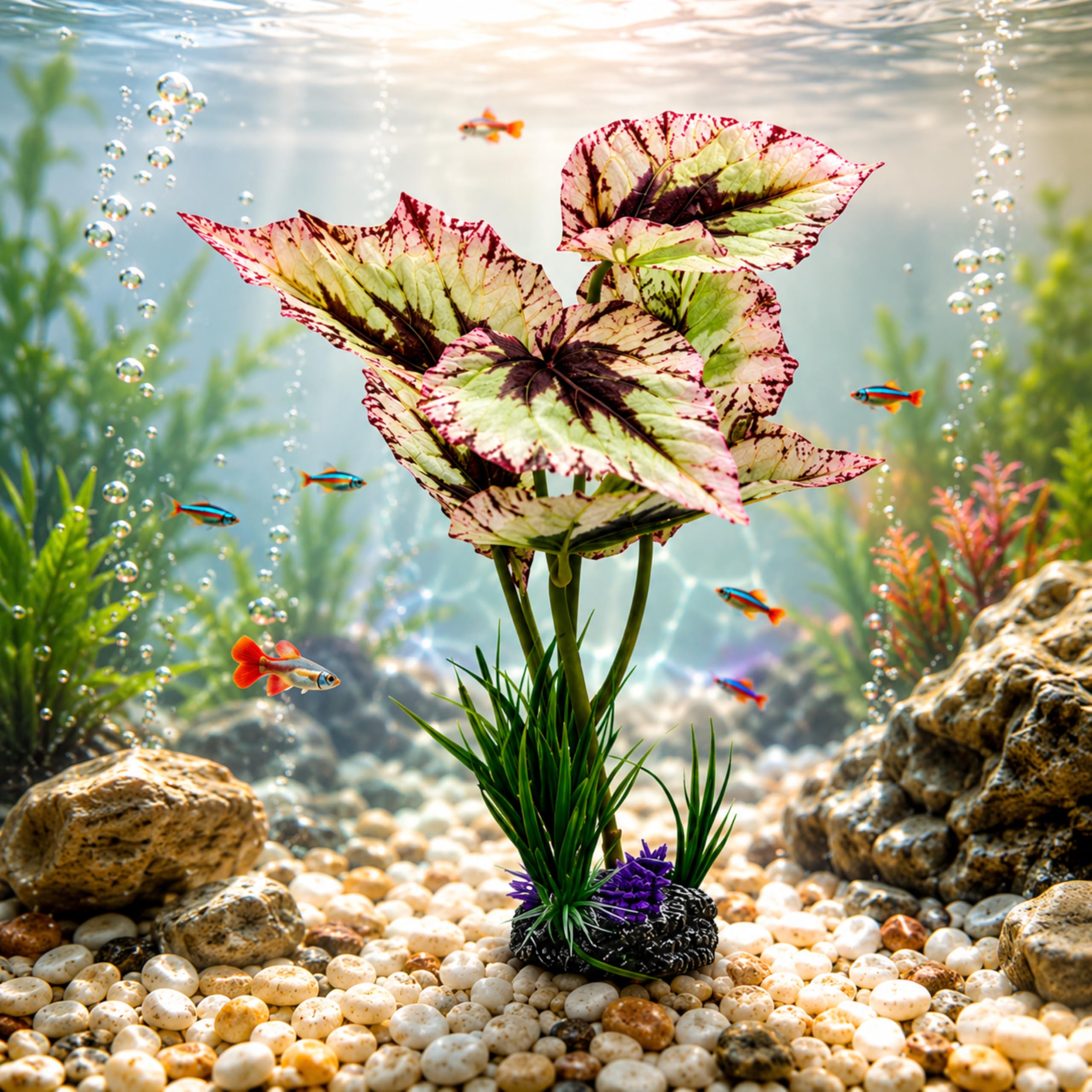 Foodie Puppies Aquarium Artificial Plants with Resin Base - (Rex Begonia Plant) | Decorative Plastic Plant for Fish Tank | Natural Looking Decor for Freshwater & Saltwater Tank/Terrarium-image-45