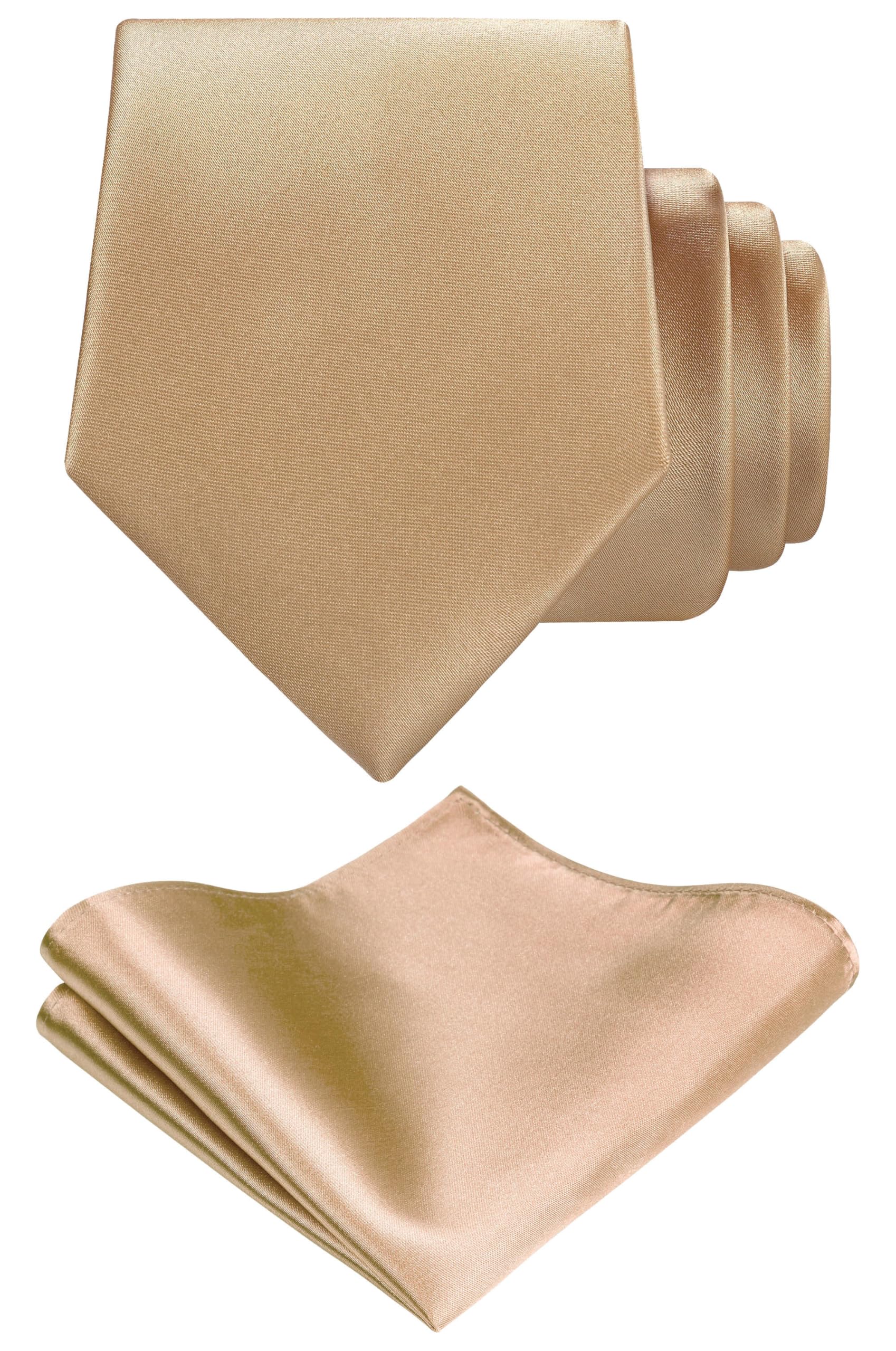 TIE G 無地 サテンカラー フォーマル ネクタイ ポケットチーフ セット ギフトボックス付き, トスカーナタン, Reg