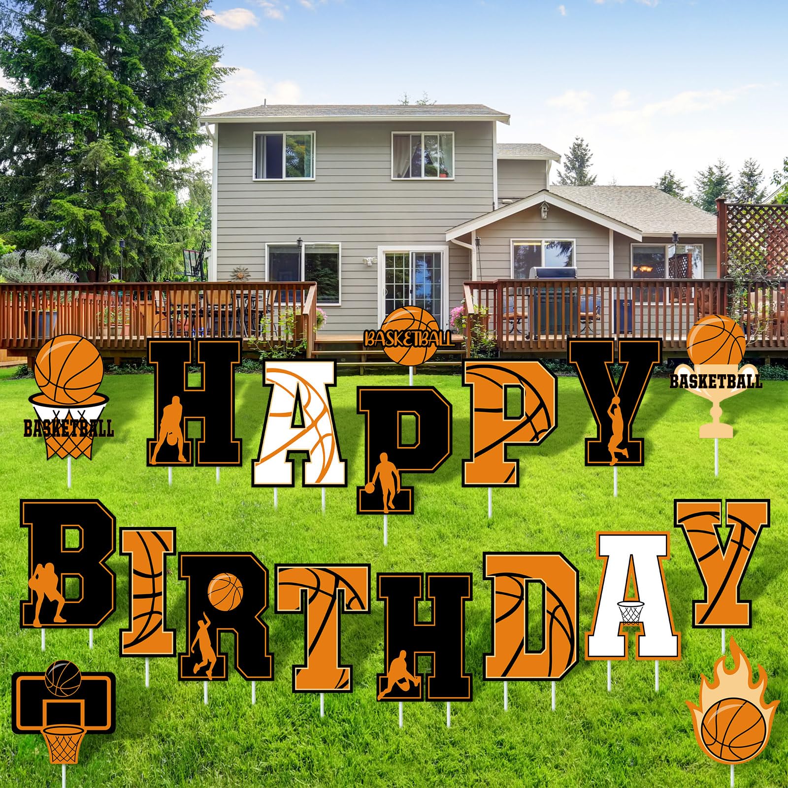 INNORU Basketball Happy Birthday Gartenflagge – Doppelseitig Bedruckt, 45,7x30,5 Cm, Aus Sackleinen