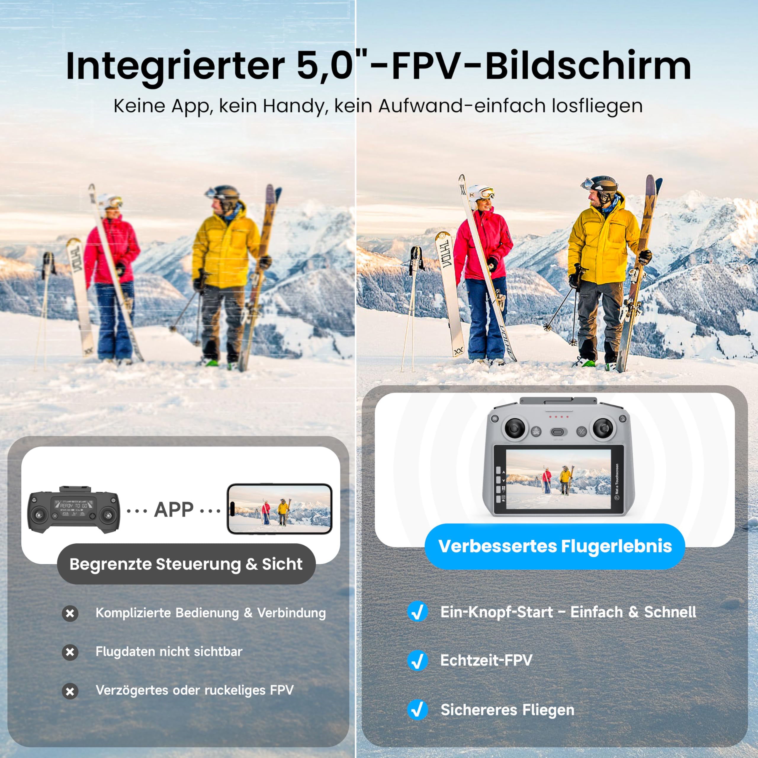 GPS Drohne mit Kamera EIS 4K für Erwachsene, mit Bildschirm auf Controller, 70 Minuten Flugzeit, 10 KM FPV Übertragung, AI Orbit Modus, Follow-Me/autom, für Anfänger Spielzeug Geschenke, unter 249 g