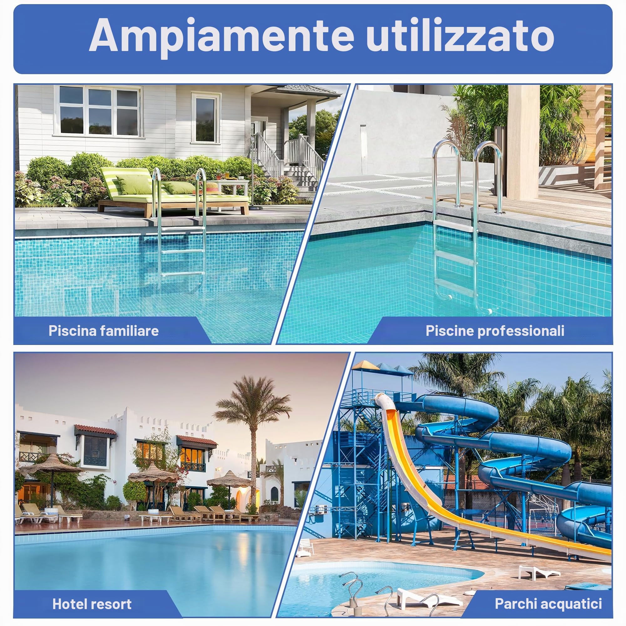 UISEBRT 304 - Scala per piscina in acciaio inossidabile con 4 gradini | 157 x 54 x 26,5 cm - Argento | Scala da piscina con antiscivolo | Scala per l'ingresso a piscina e vasca | Resistente fino a 150