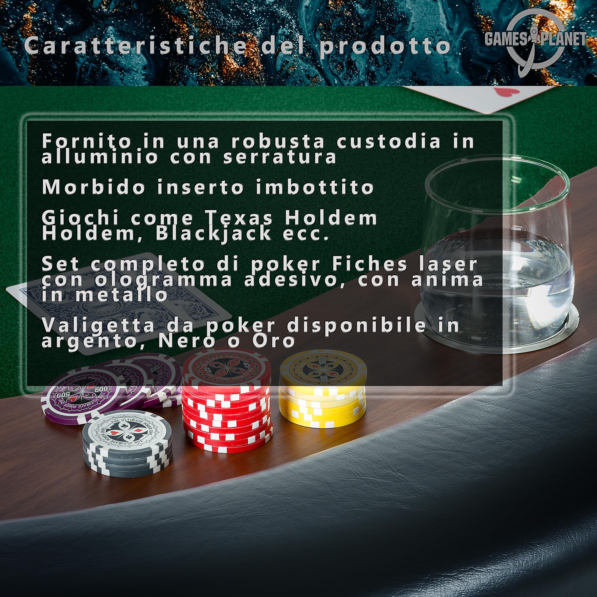 GAMES PLANET Set da Poker con 300 fiches Laser, Colori a Scelta