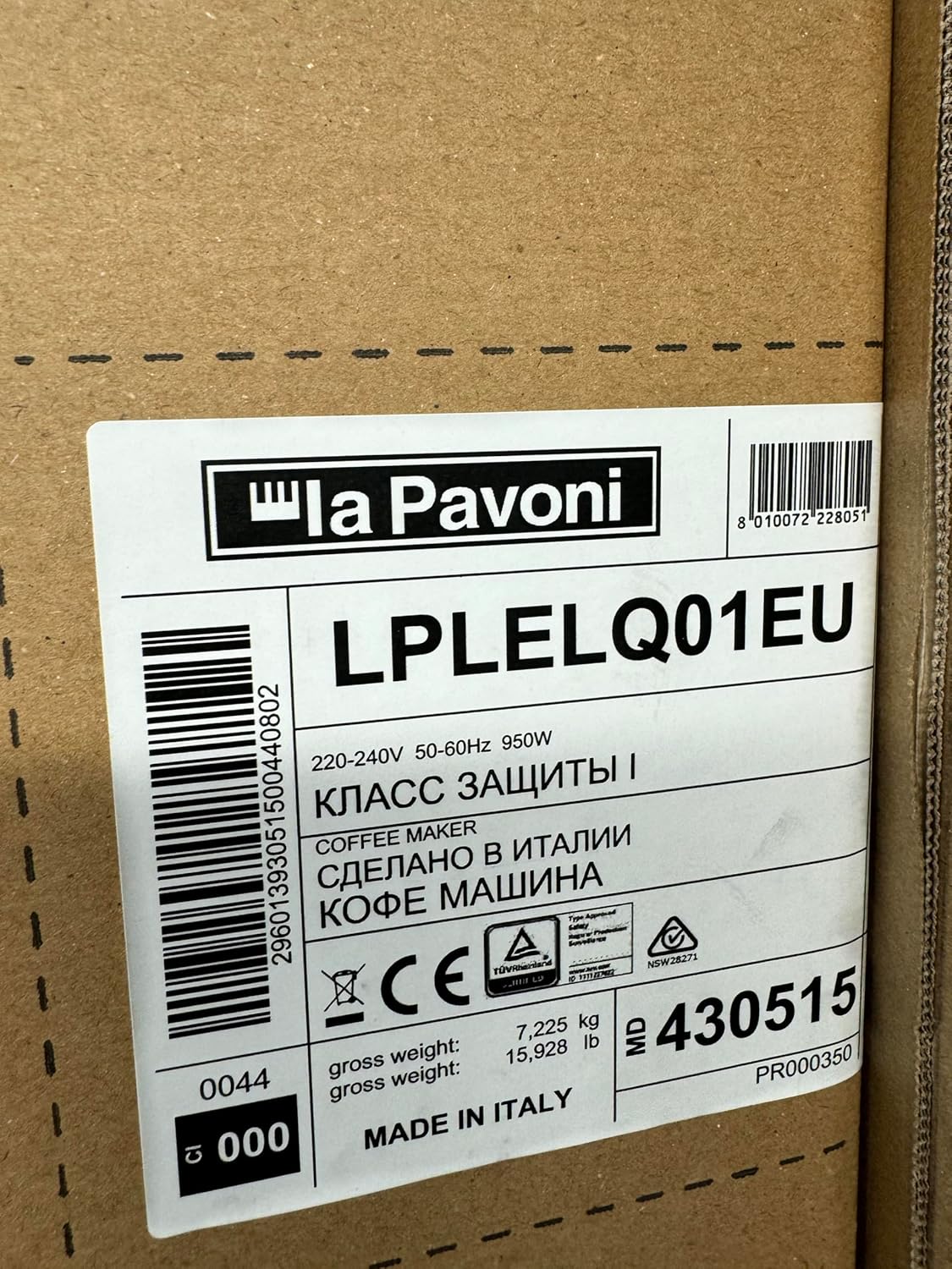 la Pavoni Europiccola Lusso EL Libera installazione Semi-automatica Macchina per espresso 0.8L 8tazze Nero, Acciaio inossidabile