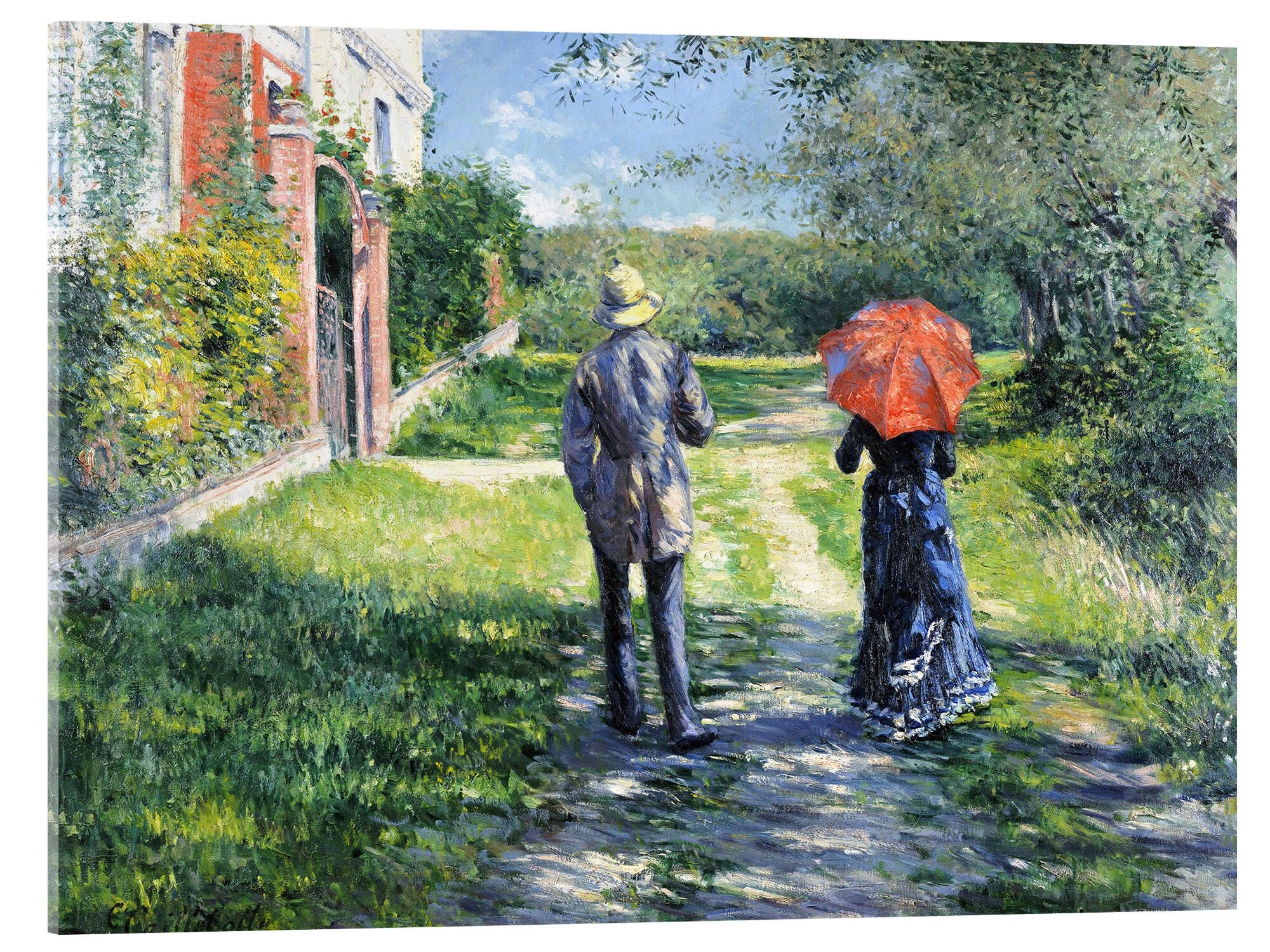 Posterlounge Paar beim Spaziergang Acrylglasbild | 80 x 60 cm von Gustave Caillebotte Grün Wandbilder Wanddeko