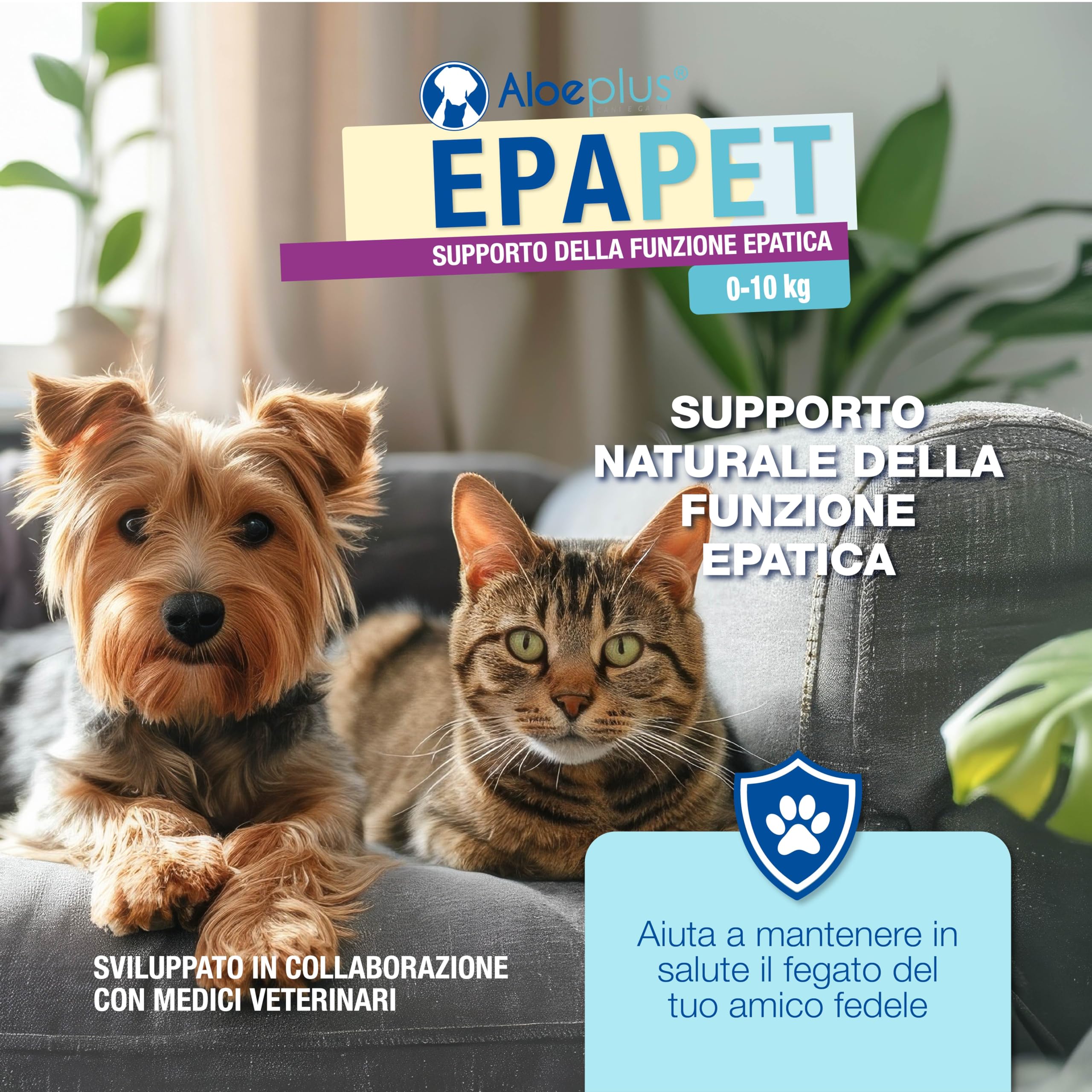ALOEPLUS EpaPet - Integratore Naturale in Capsule per il Fegato di Cani e Gatti, con Cardo Mariano, Betaina e Vitamine, Senza Additivi Chimici, Dosaggio Personalizzato, 60 Capsule (0-10 kg)