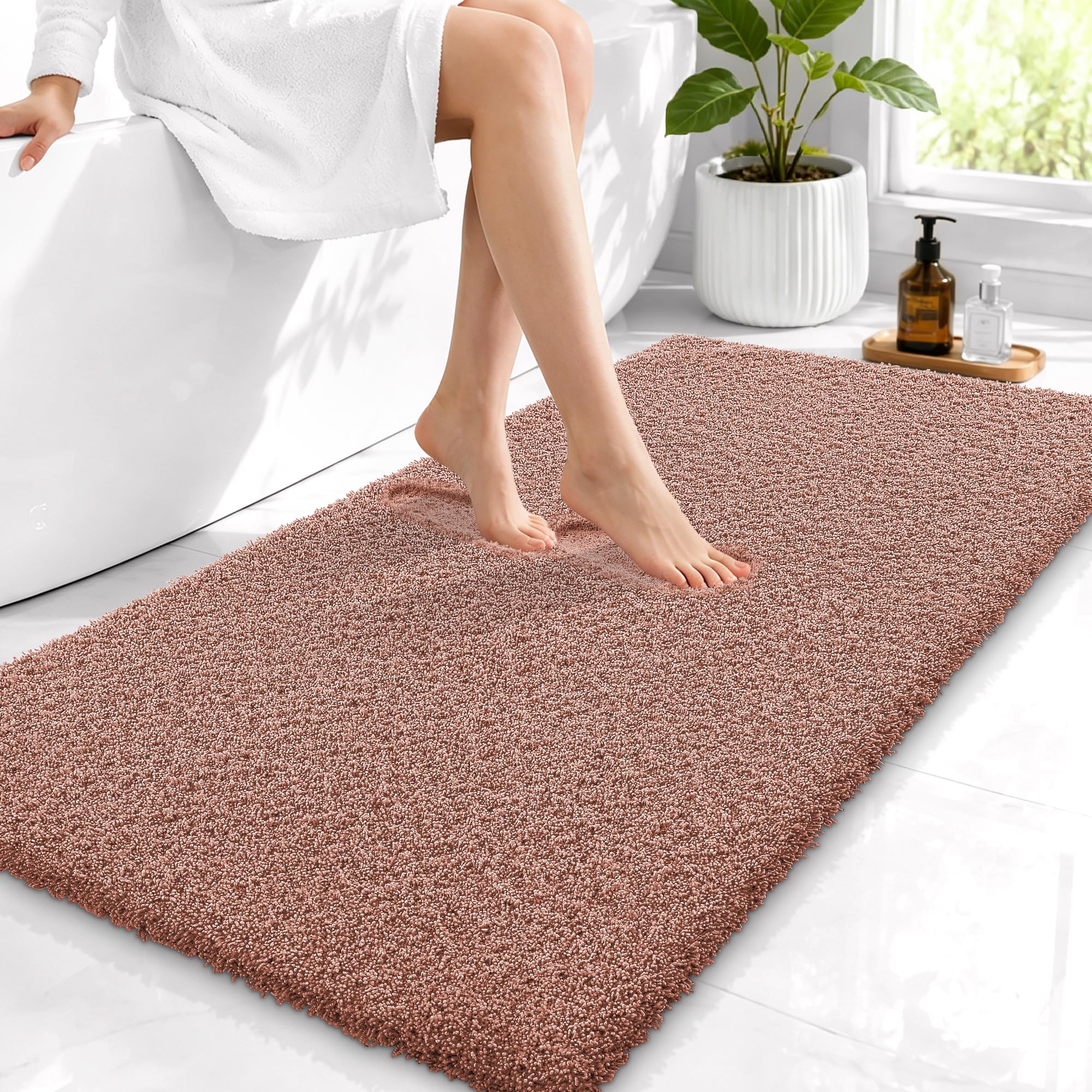 OLANLY Microfiber Bathroom Runner Rugs 44x24, Ultra Soft Bath Mat, Mocha