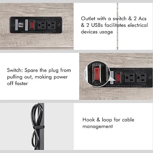 Miniatura 4 de Topeakmart Mesa industrial para oficina en casa, escritorio para computadora con toma de corriente y estanterías, mesa de computadora portátil de 47