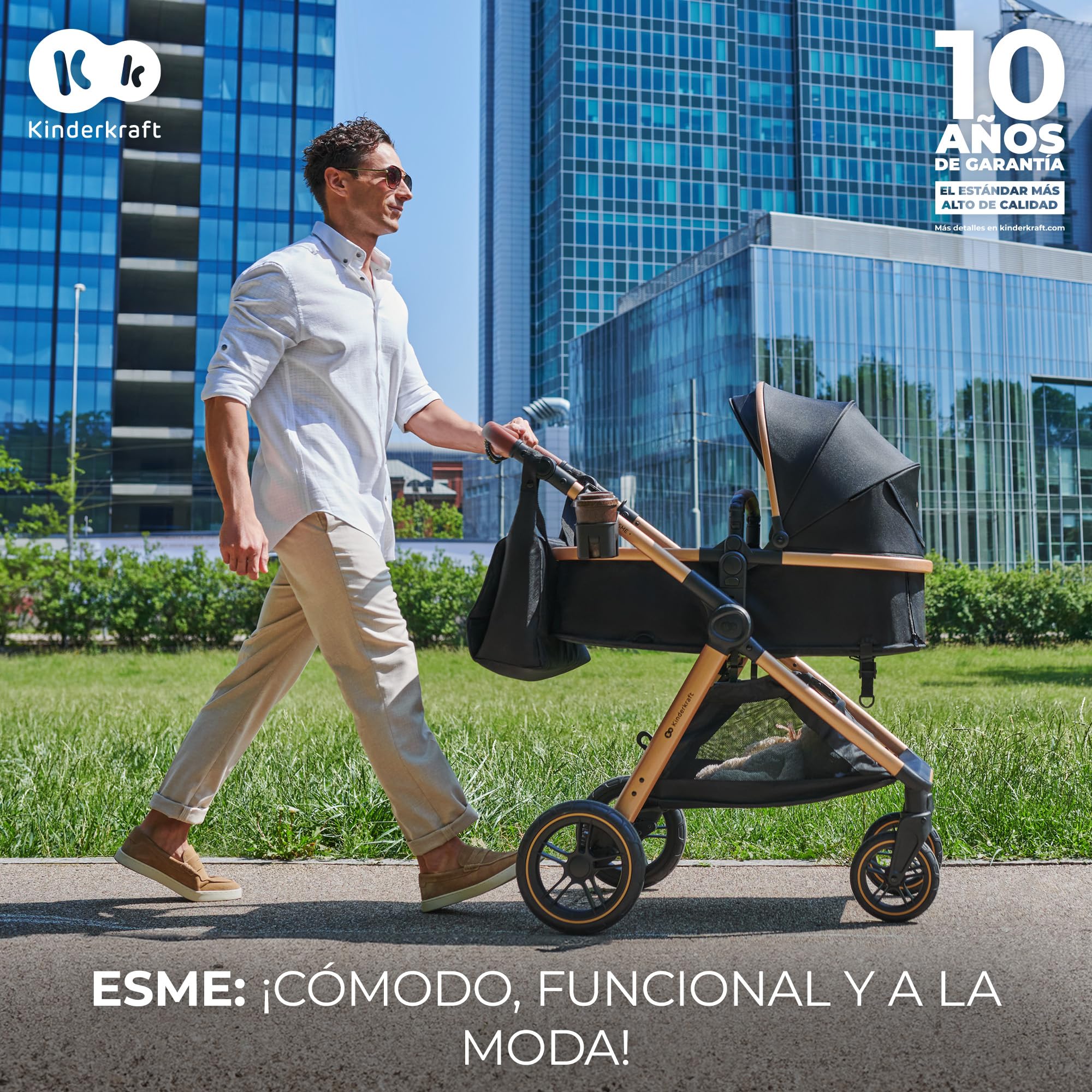 Kinderkraft ESME Carrito bebé 3 en 1 Set, con Portabebés Mink PRO I-Size, Sistema de Viaje, Cochecito para Bebé, Cochecito, Plegable, para Recién Nacido hasta 4 Años, Beige