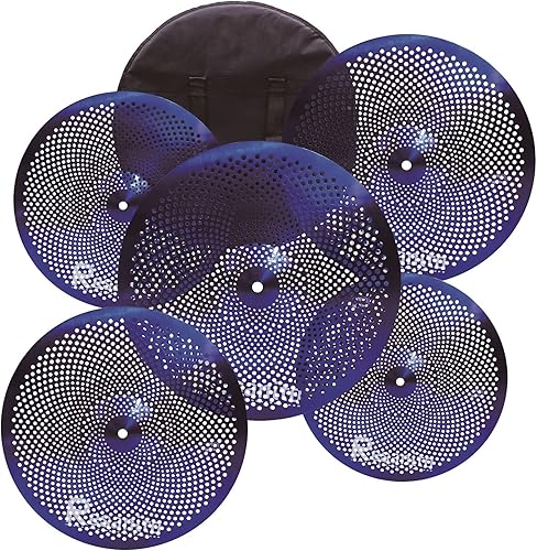 Bajo Volumen Platillos Pack Mute Platillos Set, 14"hi-hat+16"crash+18"crash+20"ride (5 piezas) con bolsa de platillos GRATIS, Azul