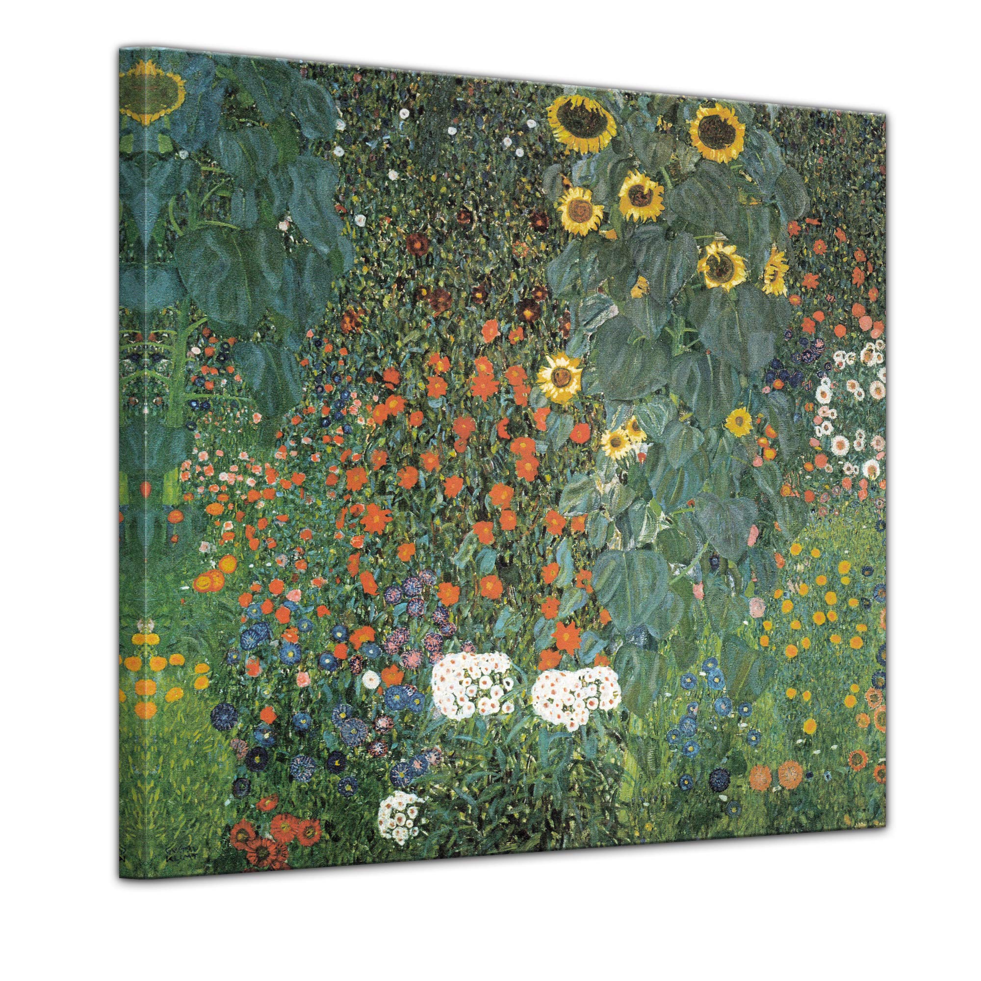 Bilderdepot24 Bild auf Leinwand | Gustav Klimt Bauerngarten mit Sonnenblumen in 80x80 cm als Wandbild | Wand-deko Dekoration Wohnung alte Meister | 180936-80x80