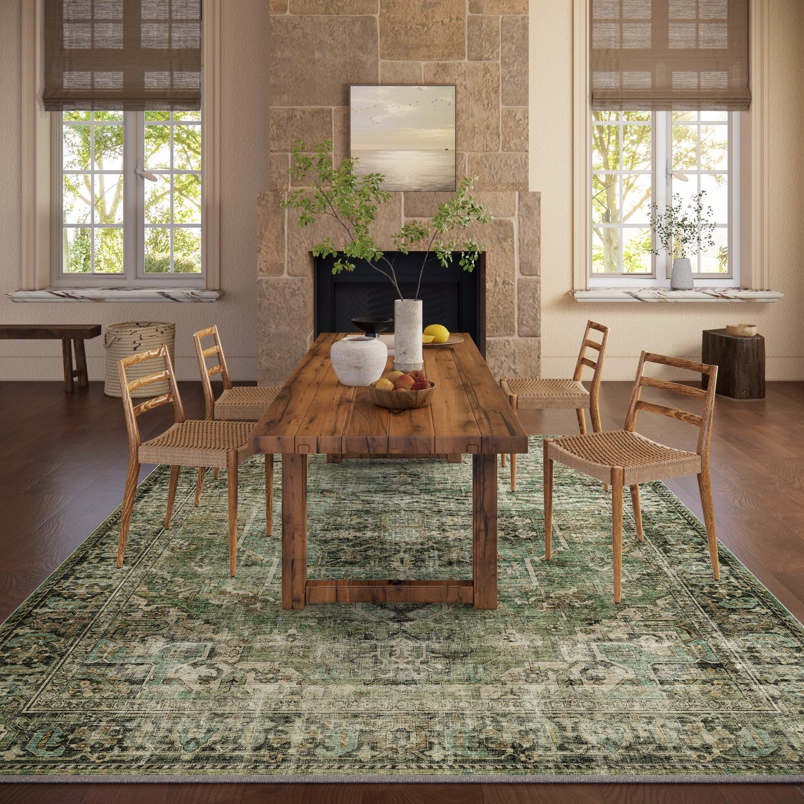 6x9 Area Rugs for Living Room: Washable Bedroom Rug Boho Vintage Rugs Stain Resistant Non Slip Low Pile Soft Lightweight Carpet for Kitchen Dining Room Farmhouse Nursery Kids Room - 5