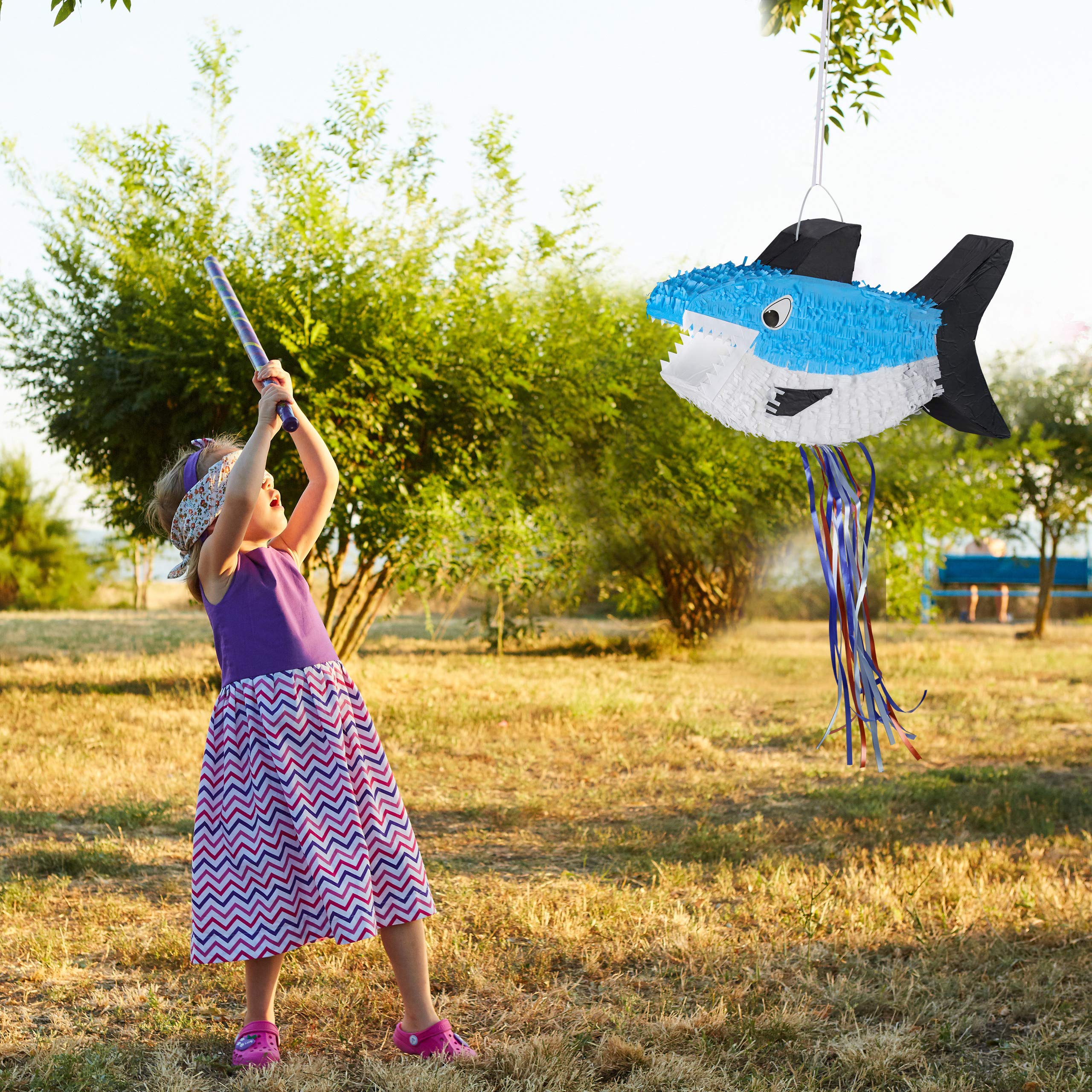 Relaxdays Pignatta a Forma di Squalo, da Appendere, per Bambini, per Bimbe e Bimbi Feste Compleanno, da Riempire, Blu
