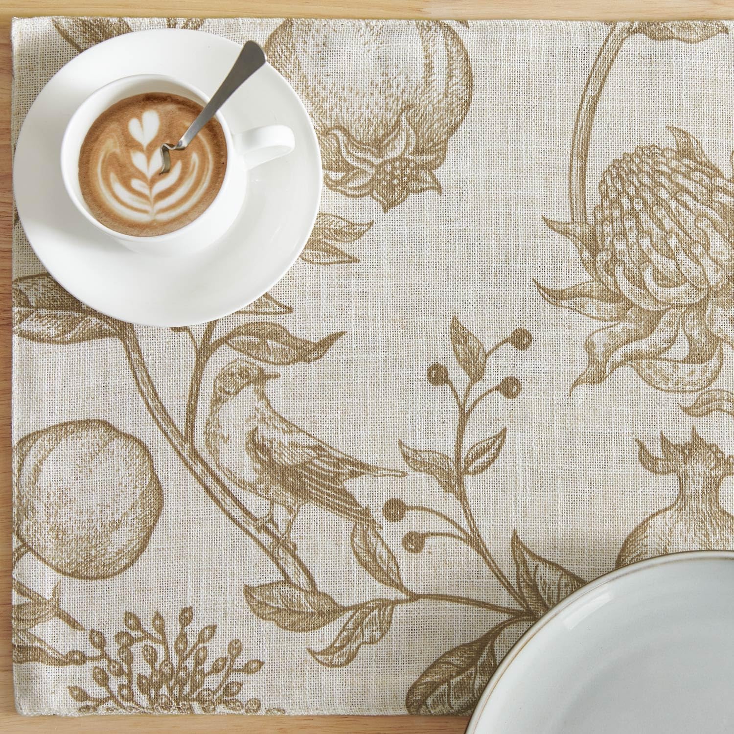JINCHAN Linen Floral Placemats Set of Cloth Table Mats Rustic Cottagecore Botanical Outdoor Seasonal for Kitchen Dining Decor Heat Resistant Non-Slip Washable Tablemats 13x19 Inch Tan