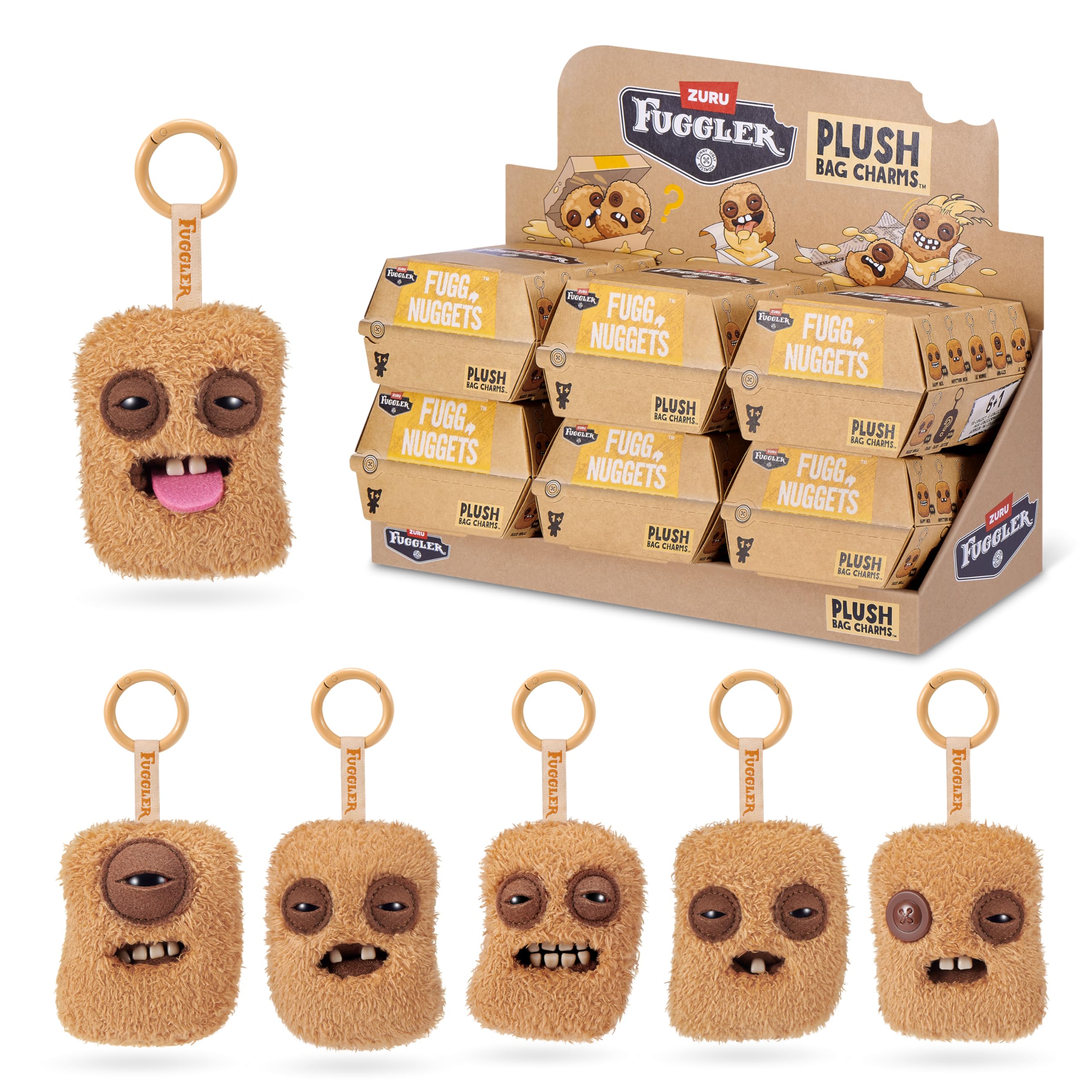 Fuggler Fugg Nuggets 3.5 Inch Plush Keyring Collectible (6 Pack) by ZURU Featuring Funny Ugly Monster Designs with Human‑Like Teeth, Wild Expressions, Durable Clip, and Portable Chaotic Personality